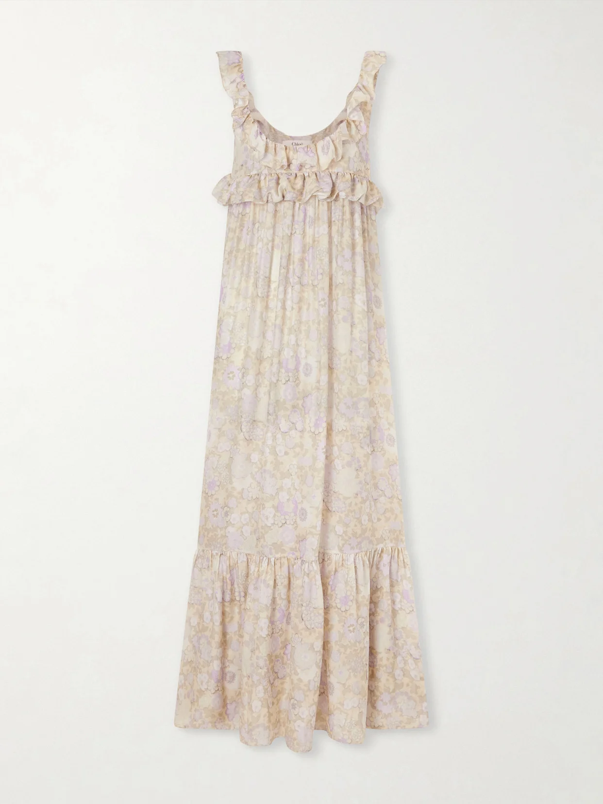 Ruffled Tiered Floral-print Silk-charmeuse Maxi Dress - 1