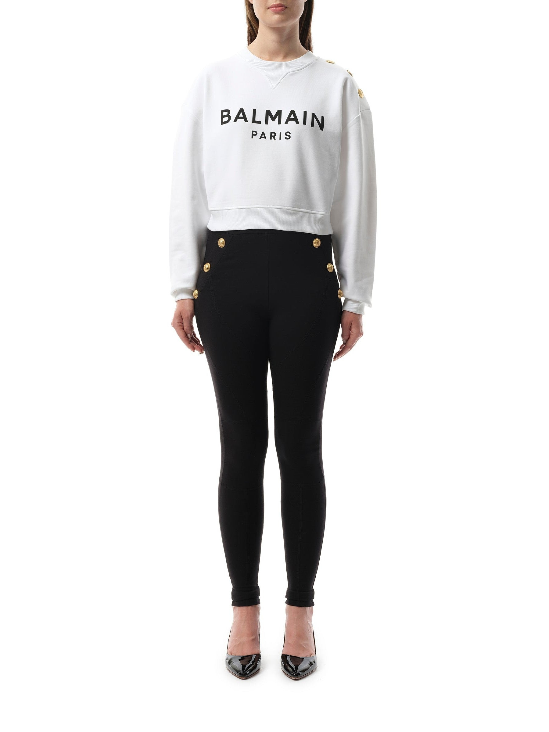 3 Button Balmain Printed Sweatshirt in White/Black - 4
