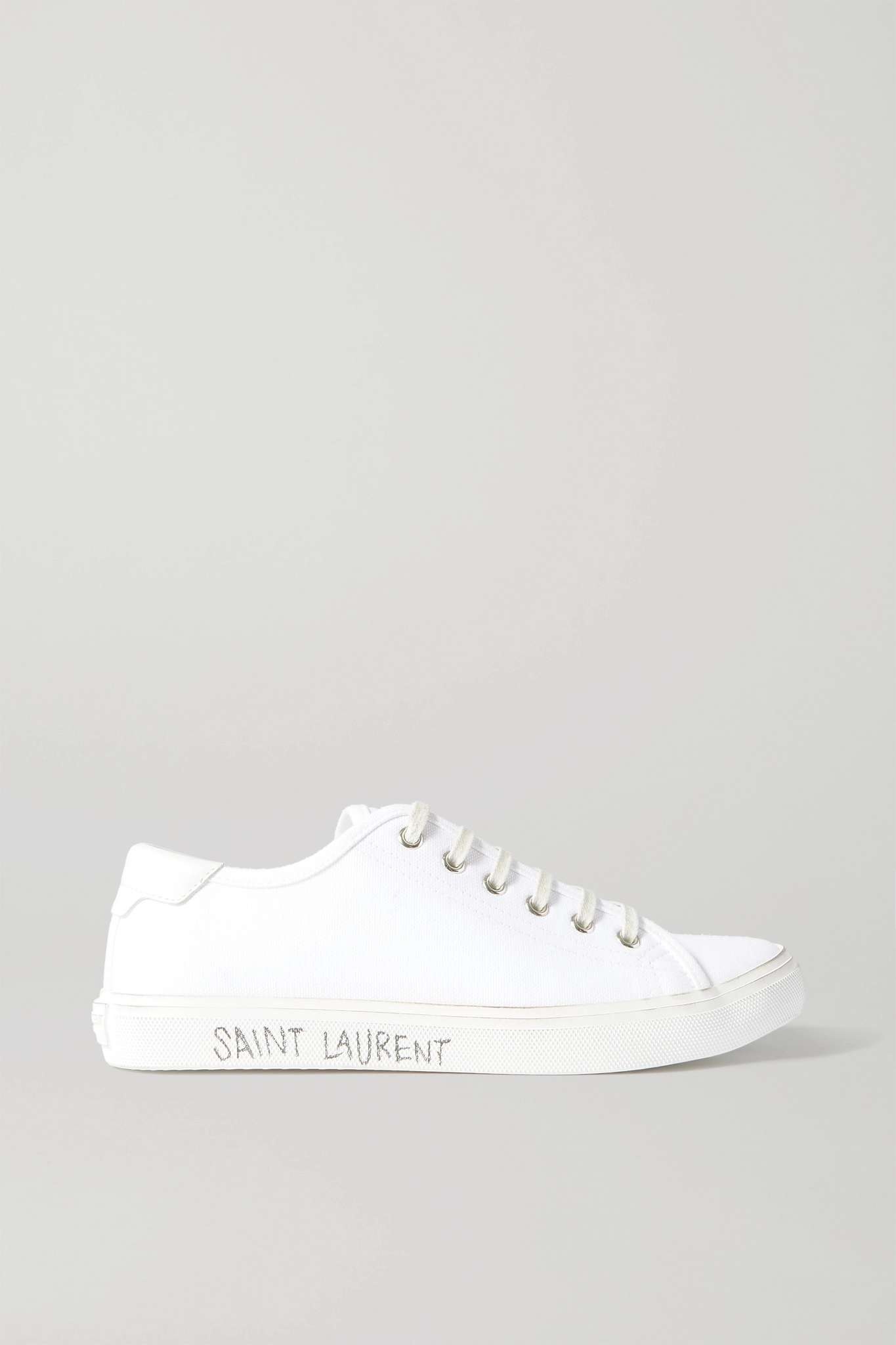 Malibu leather-trimmed distressed cotton-canvas sneakers - 1