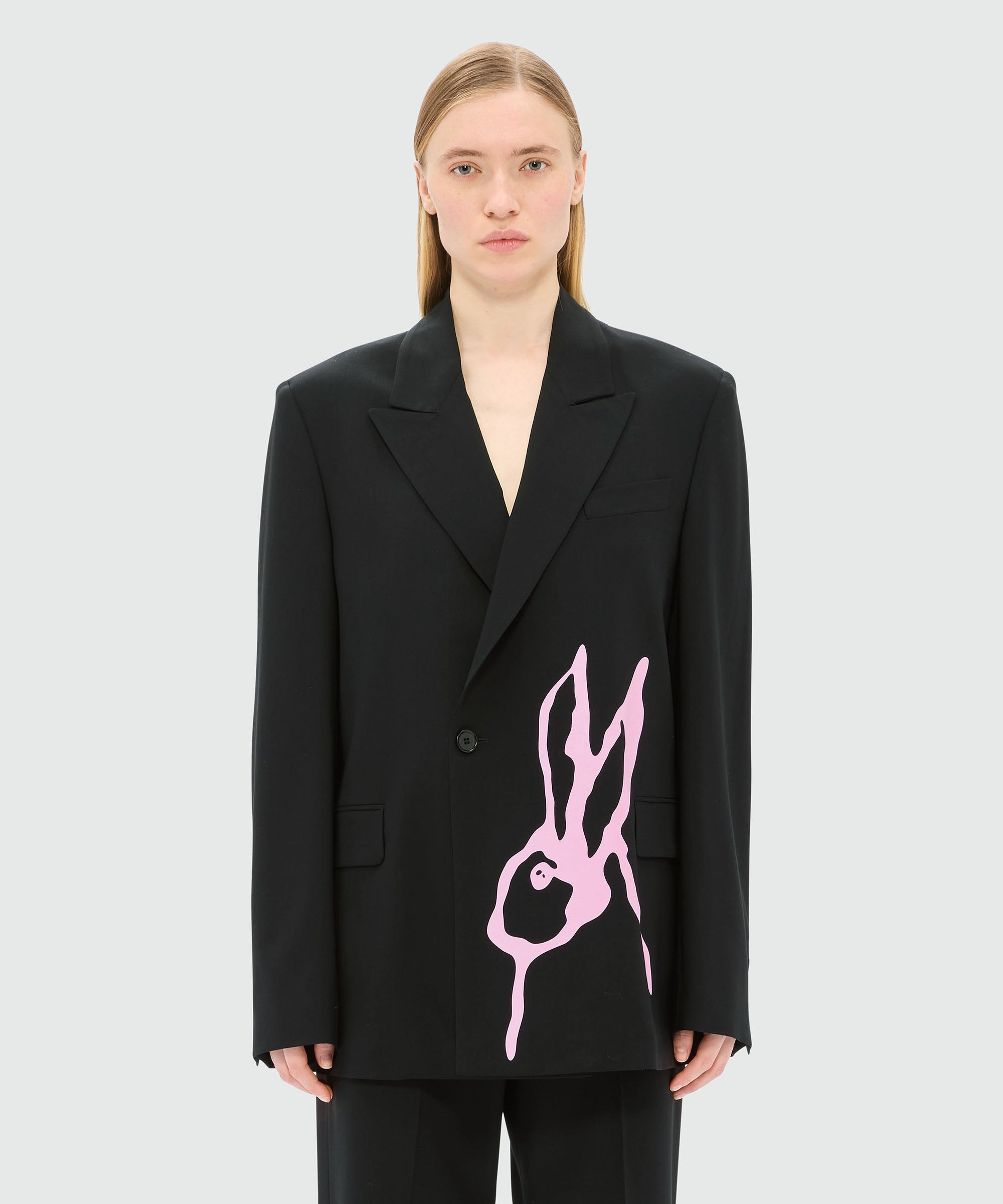 Charcoal single-breasted jacket in cool wool with "Sketched Bunnies" print - 2