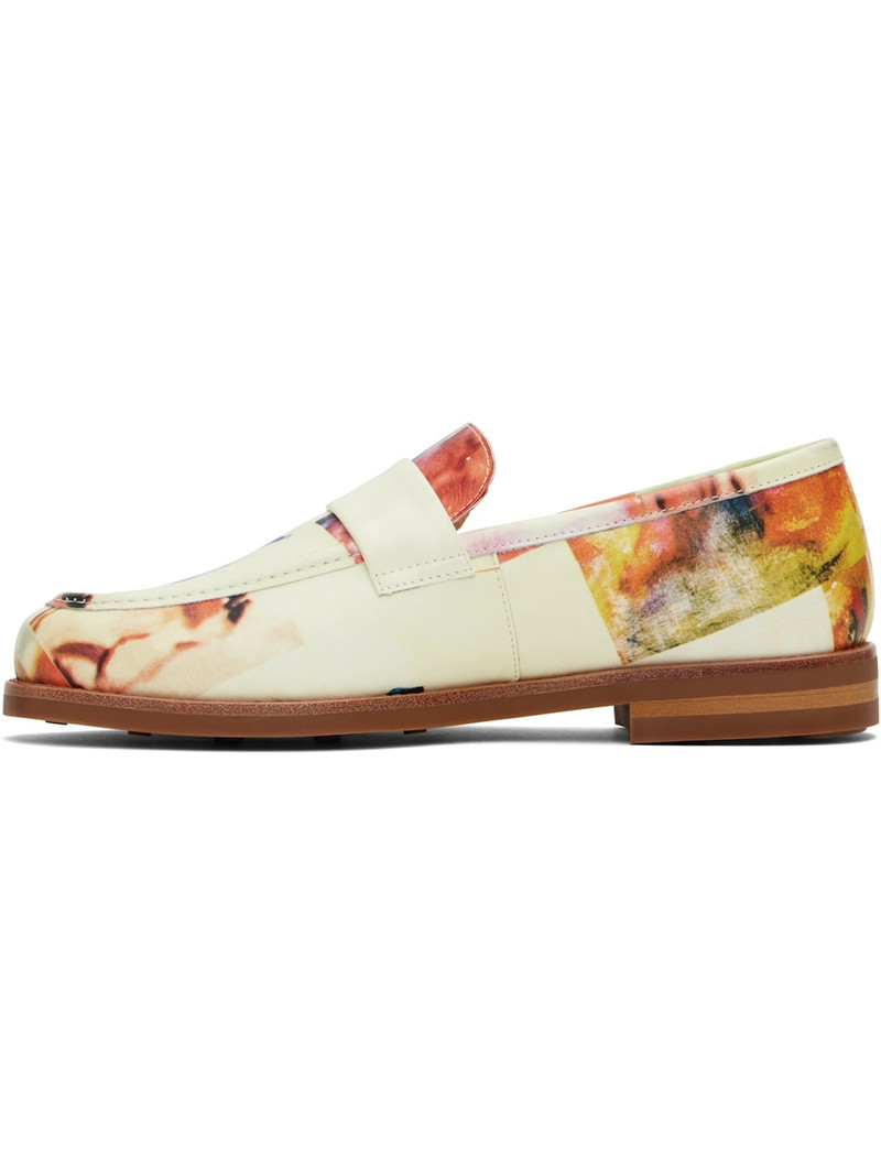 White Collage Faces Printed Loafers 3