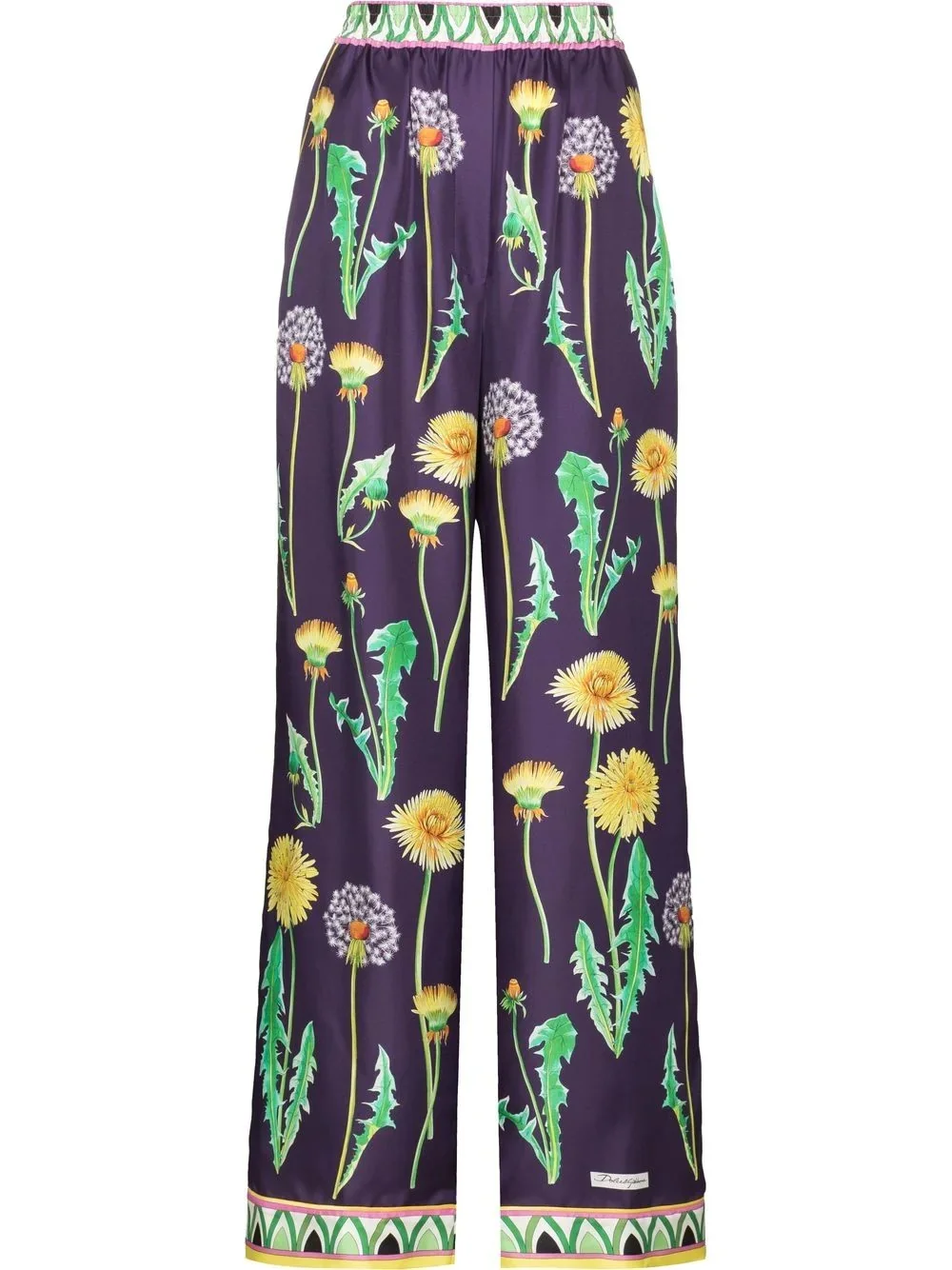 dandelion-print silk palazzo trousers - 1