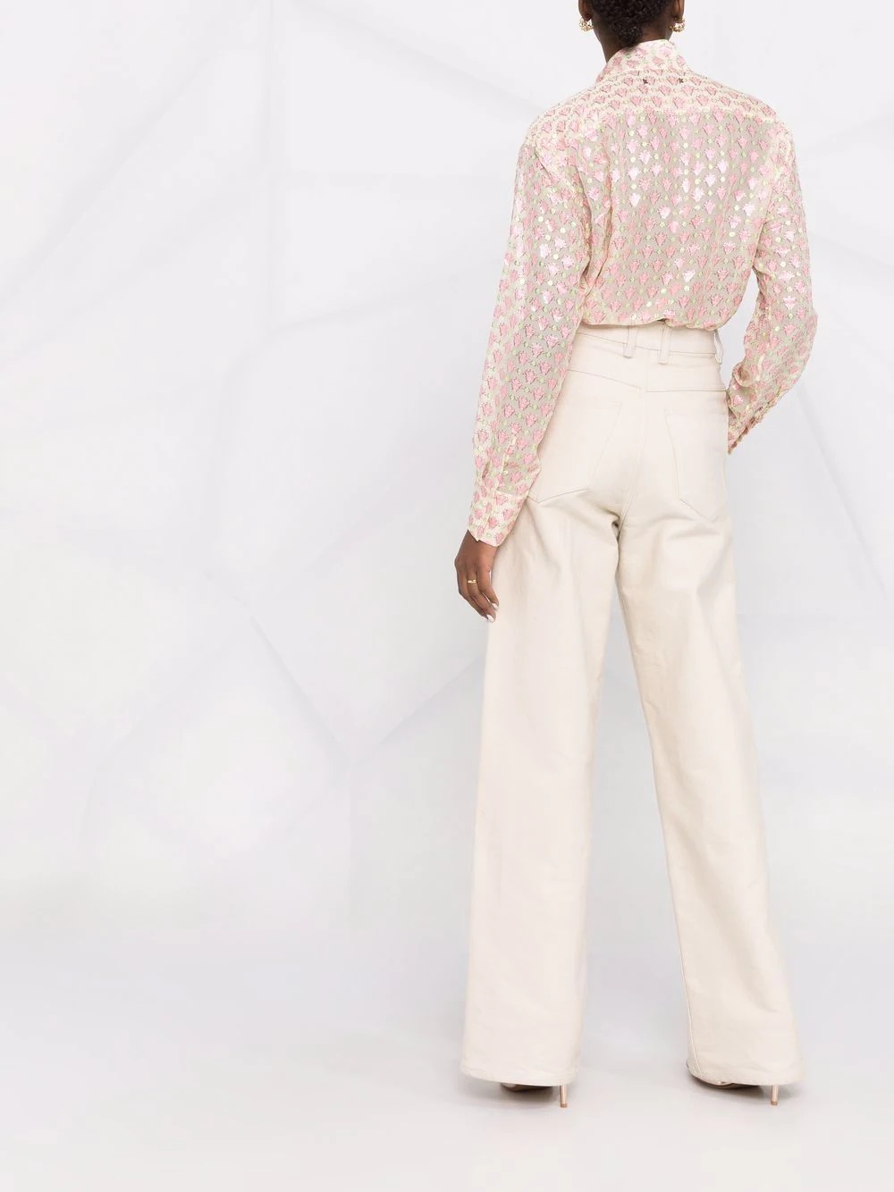 pussy-bow collar jacquard blouse - 6