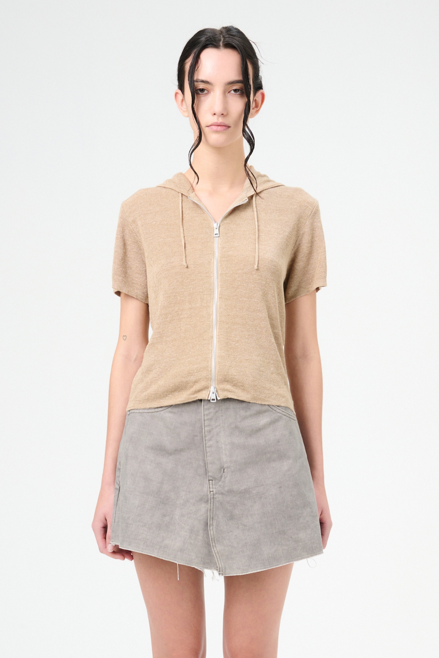 Knitted Slim Hood Oat Melange Refined Linen - 4