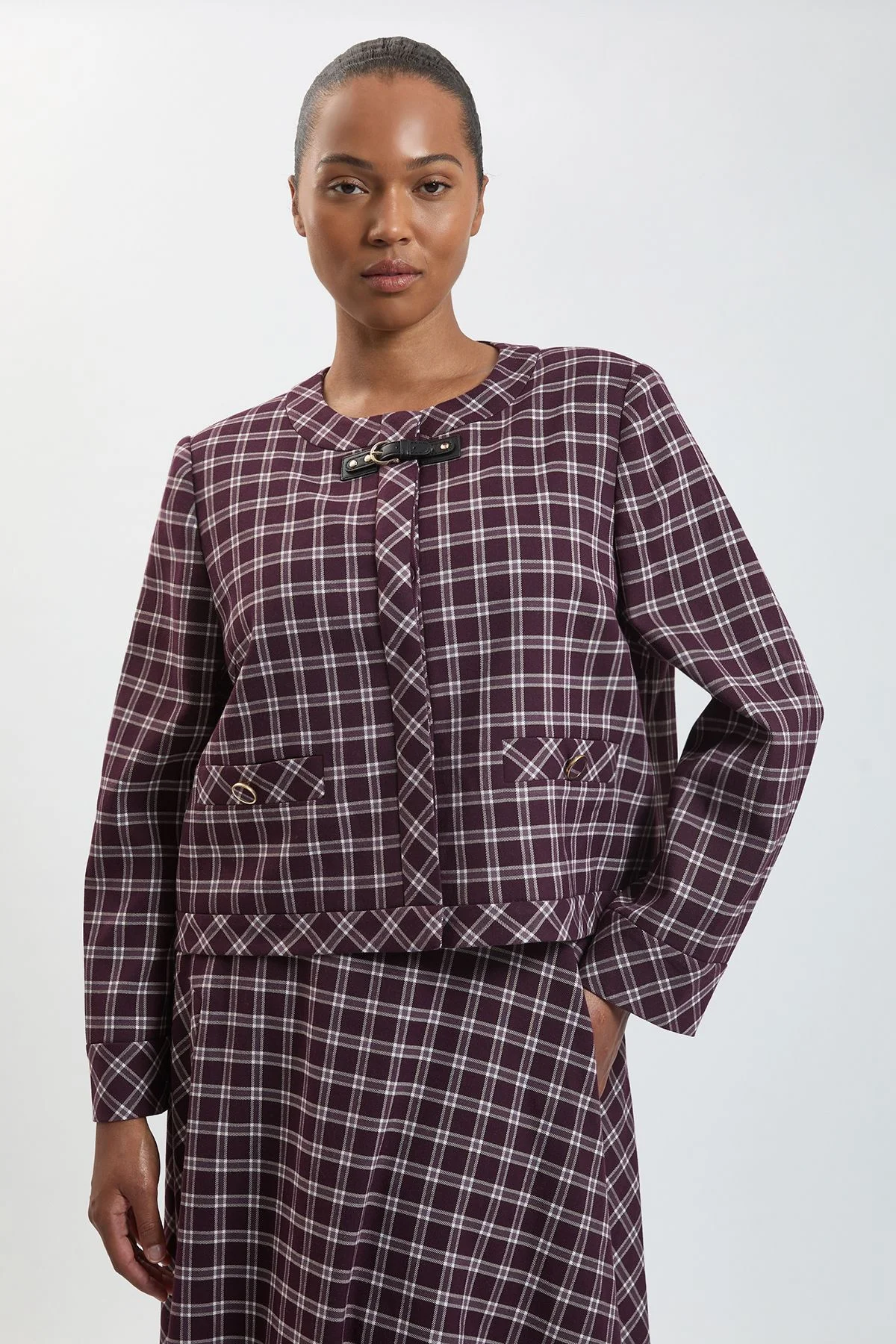 Plus Size Check Trim Contrast Tailored Jacket - 1
