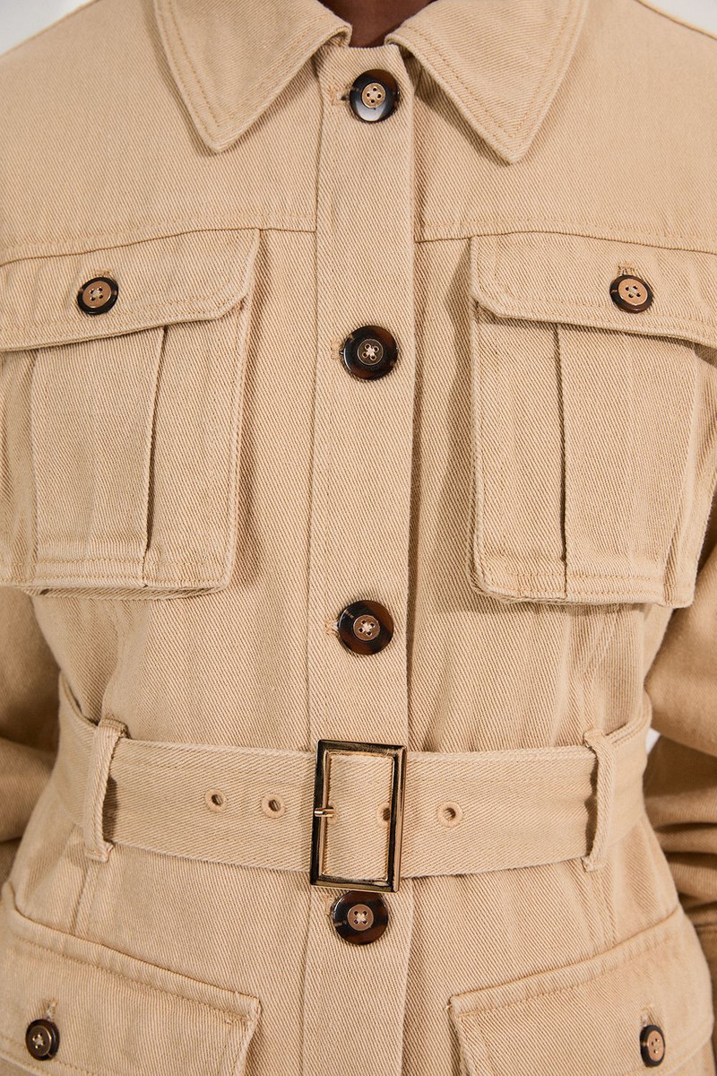 Denim Pocket Detail Belted Safari Jacket 5