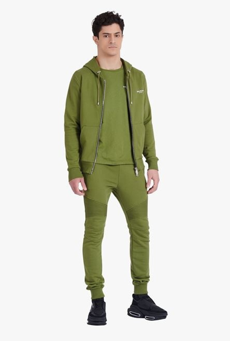 Balmain Khaki eco-designed cotton sweatpants with white Balmain Paris logo outlook