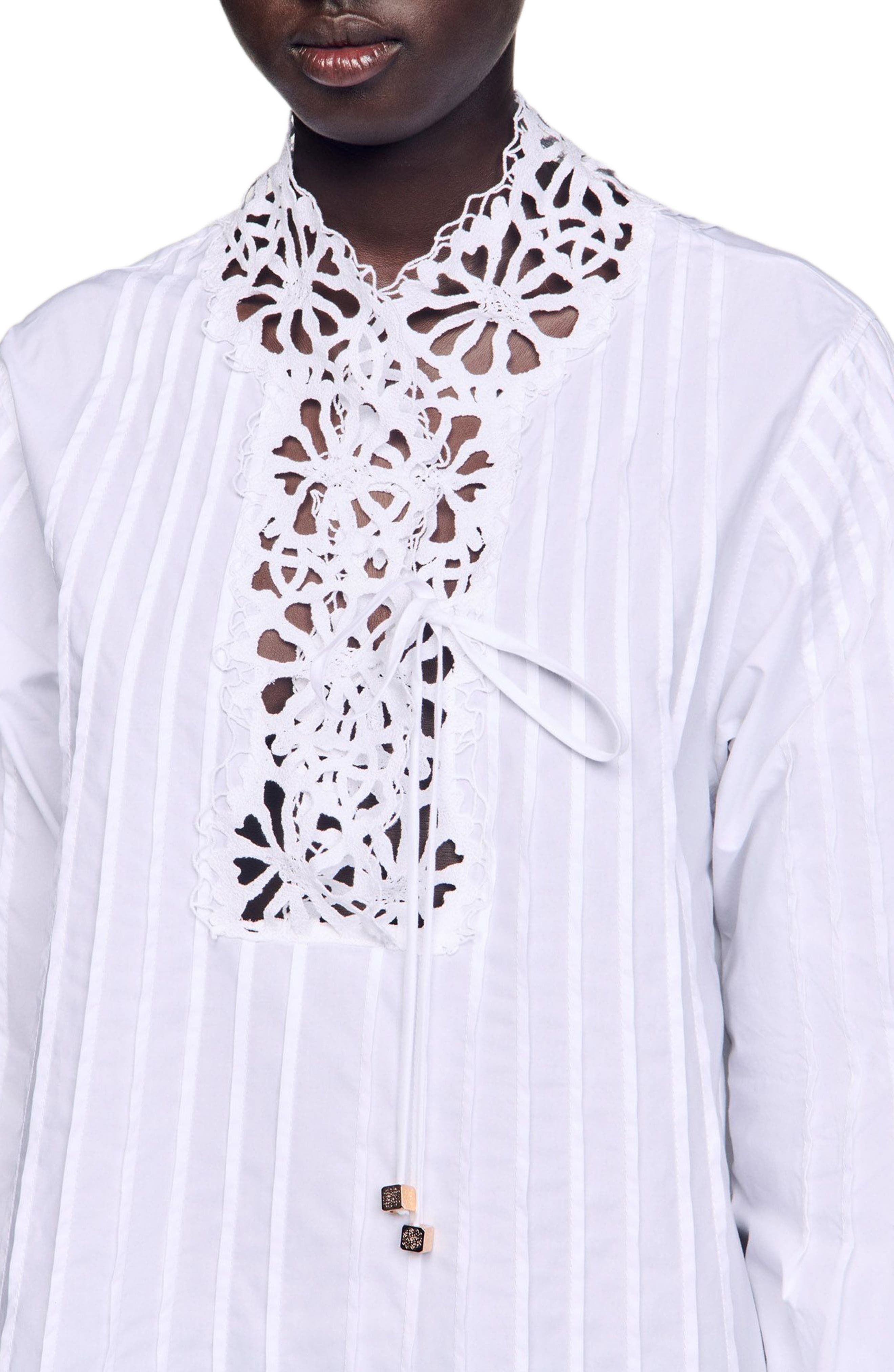 SANDRO Short dress with lace detail in White at Nordstrom - 5