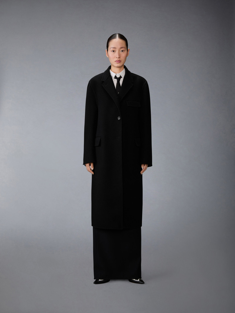 Thom Browne BOILED WOOL CASHMERE CHESTERFIELD COAT outlook