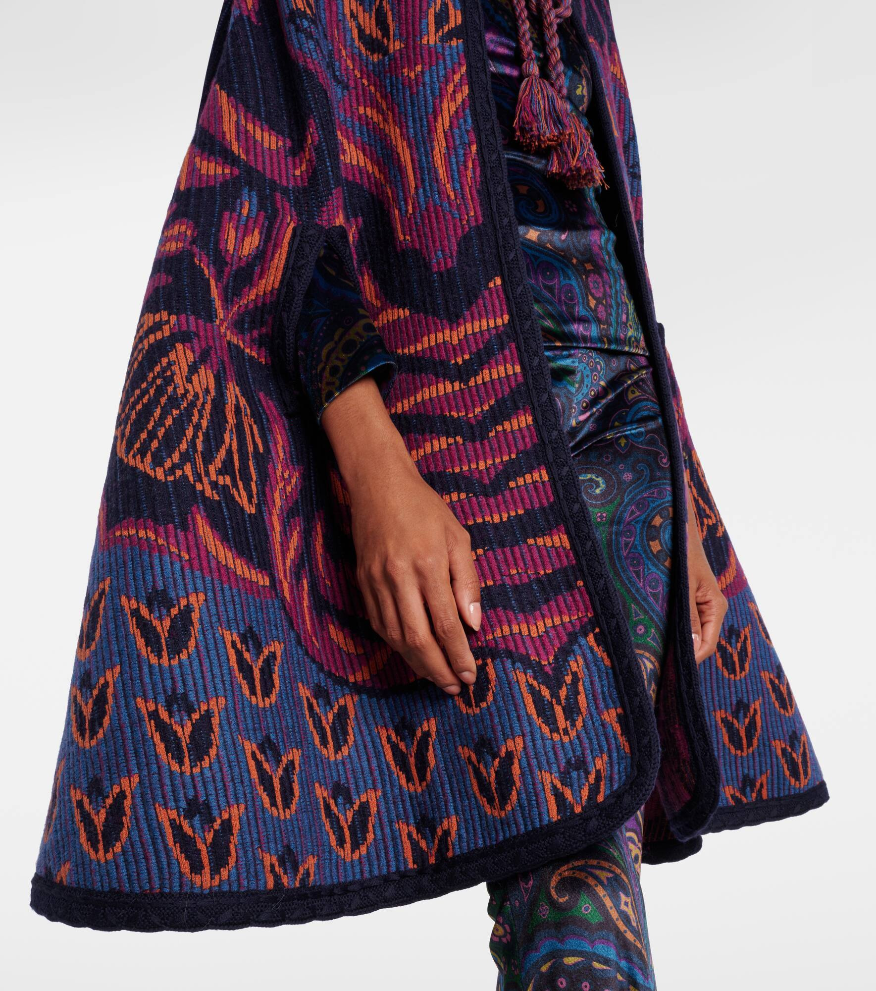 Jacquard wool and cotton-blend cape - 5