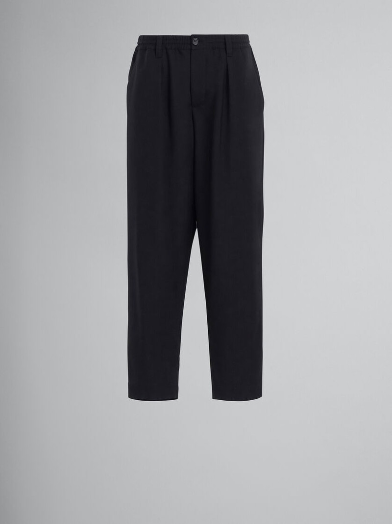BLACK CROPPED TROUSERS IN TROPICAL WOOL - 1