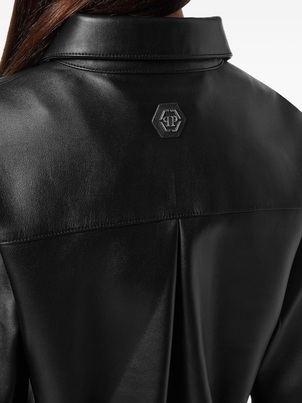 leather cropped shirt - 5
