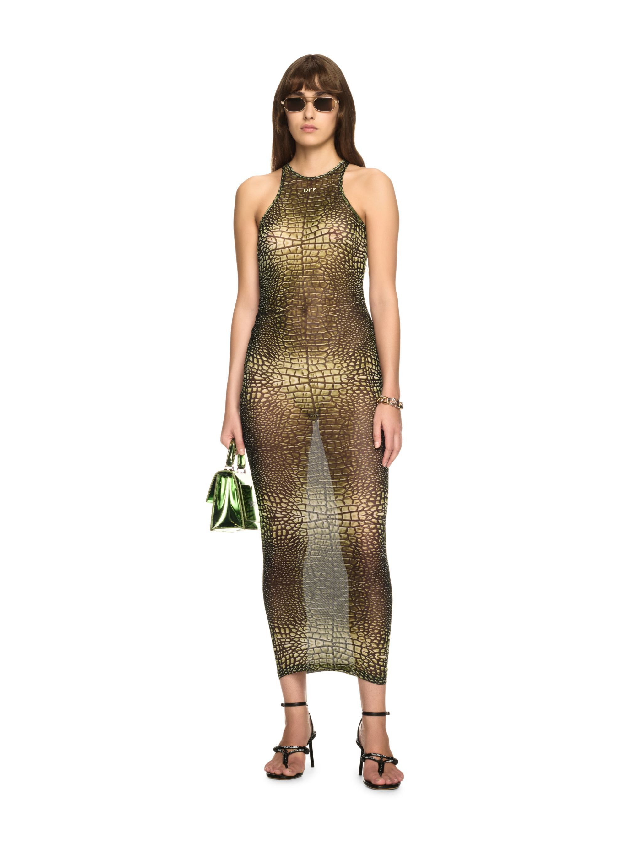 Green Crocodile Mesh Racer Dress - 2