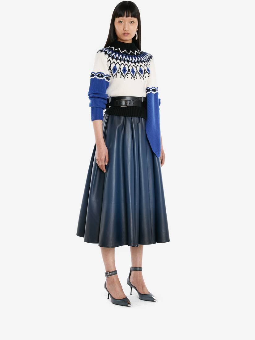 Wool Drape Fair Isle Jumper in Ivory/black - 3