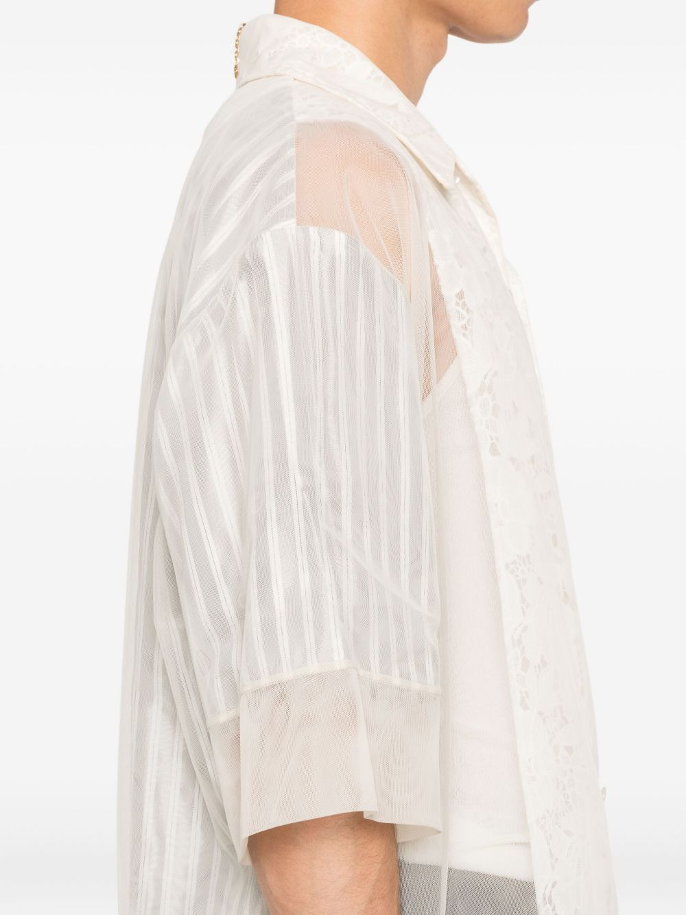 lace-panel striped shirt - 5