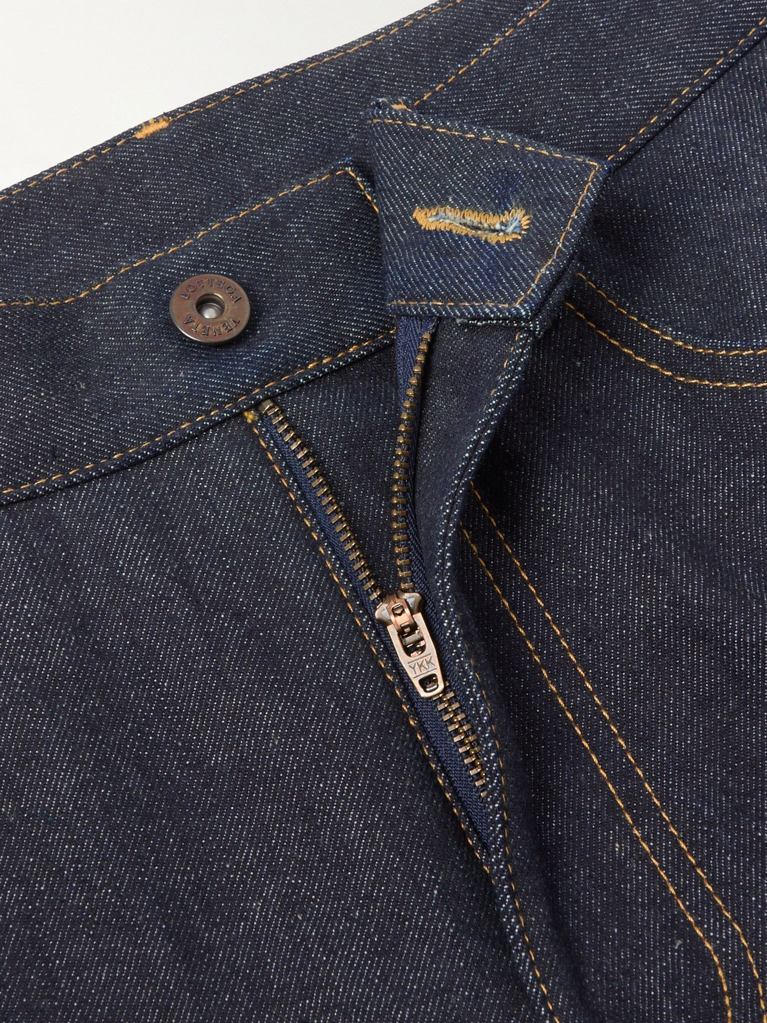 Intrecciato suede-trimmed high-rise straight-leg jeans Blue - 5