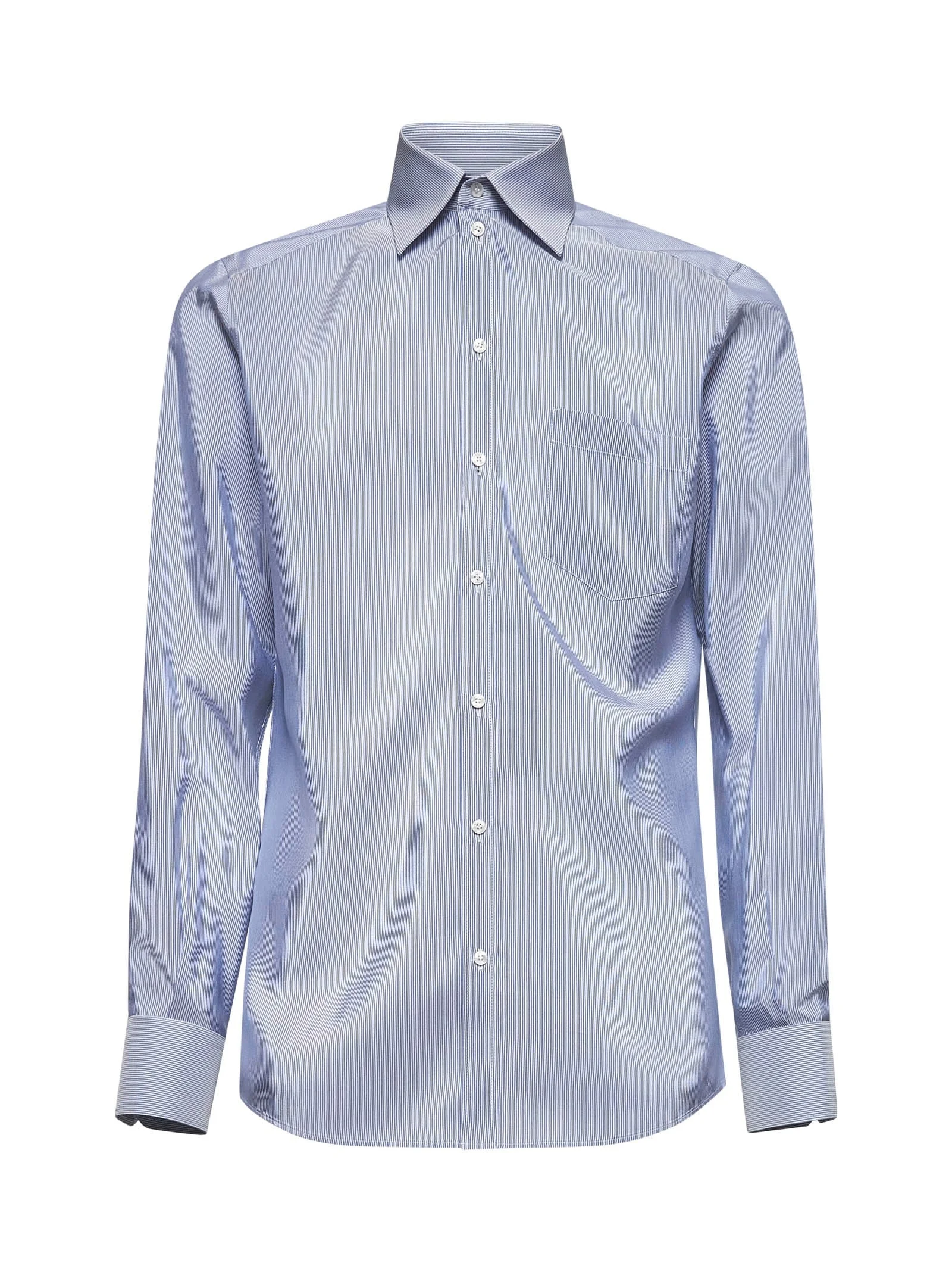 Light blue striped silk poplin Martini shirt - 1