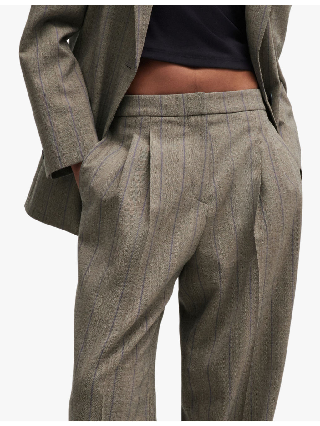 Wide-leg high-rise checked stretch wool-blend trousers - 5