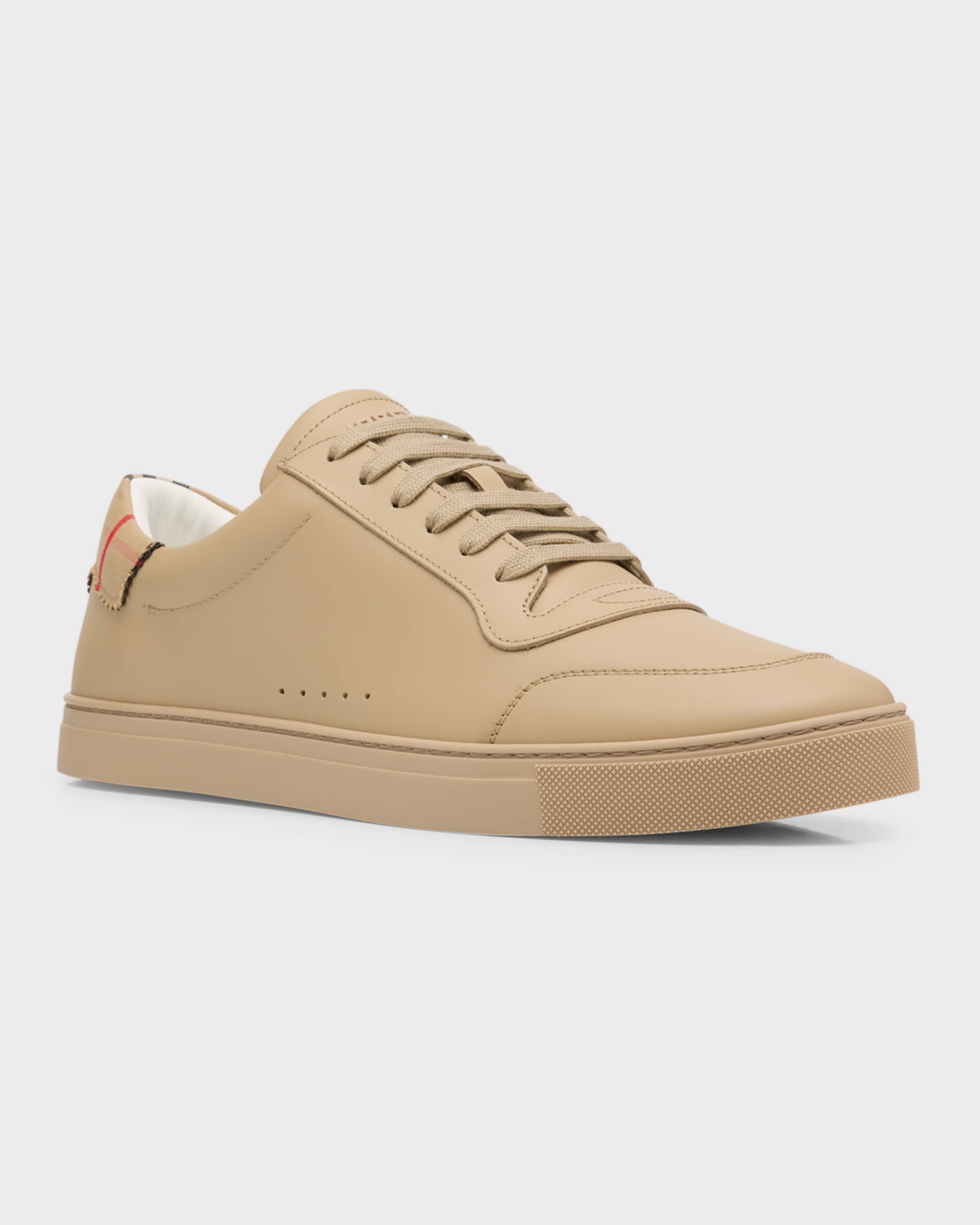 Men's Leather and Check Cotton Low-Top Sneakers - 5