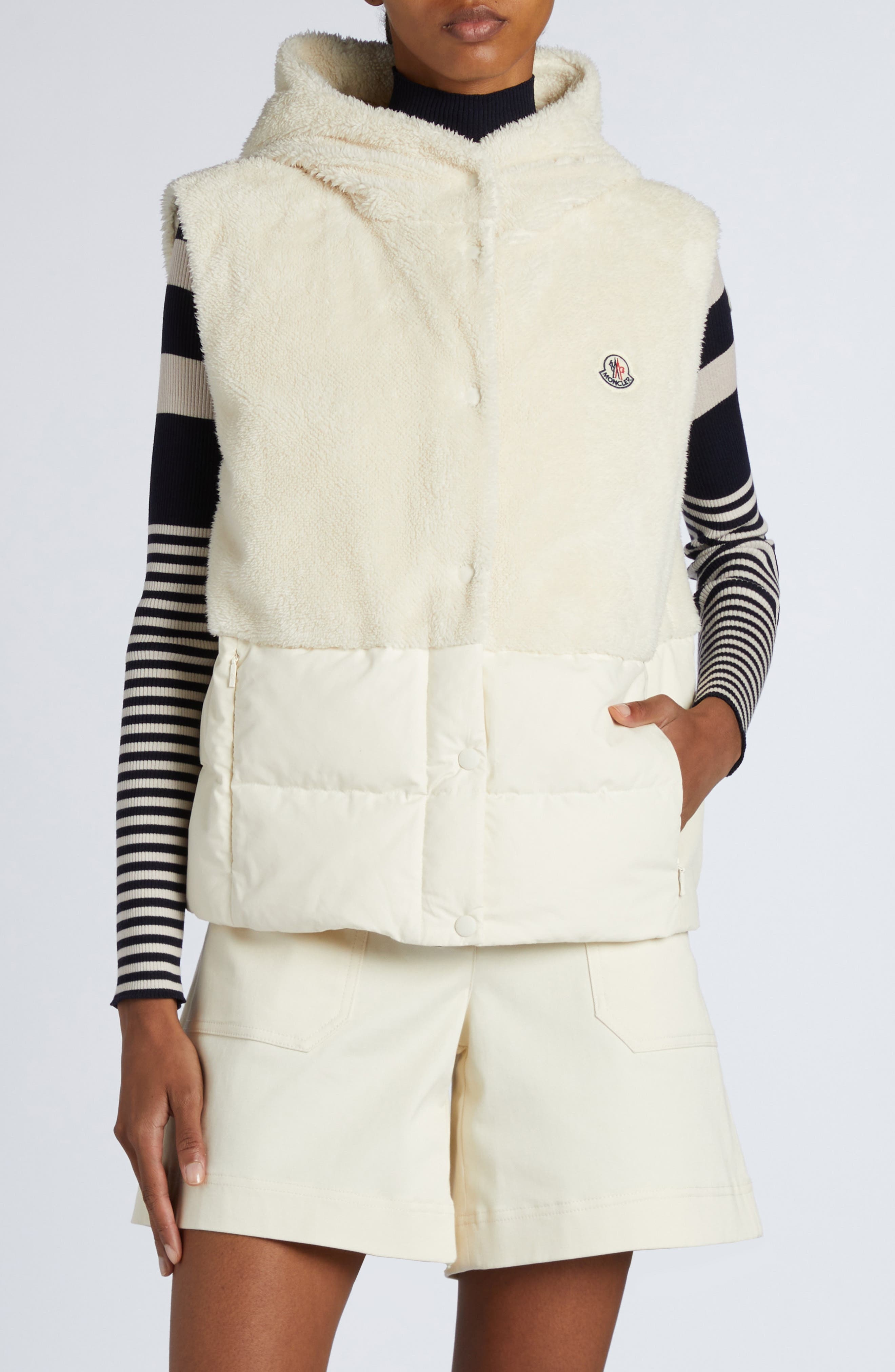 Moncler Floy Mixed Media Down Vest in Silk White at Nordstrom - 1