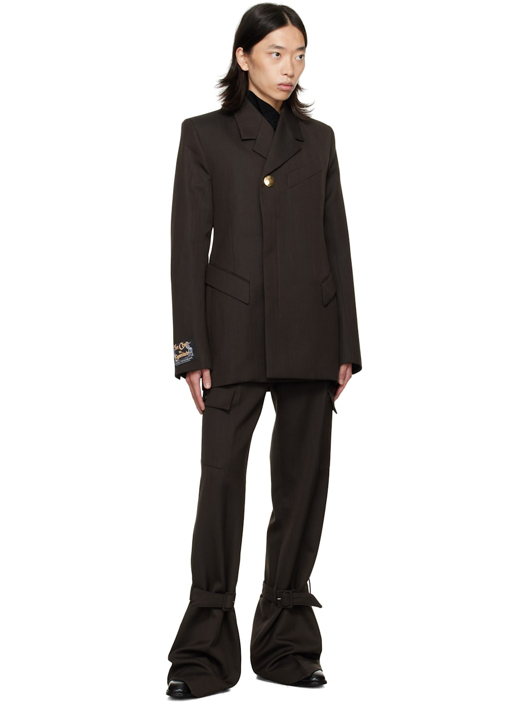 Brown Golden Button Fitted Blazer - 4