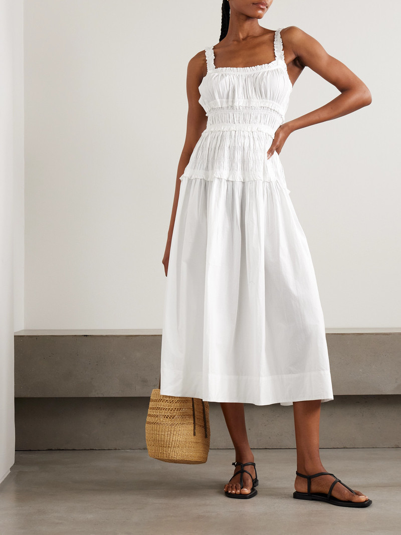 DÔEN Marianne Shirred Organic Cotton-poplin Midi Dress outlook