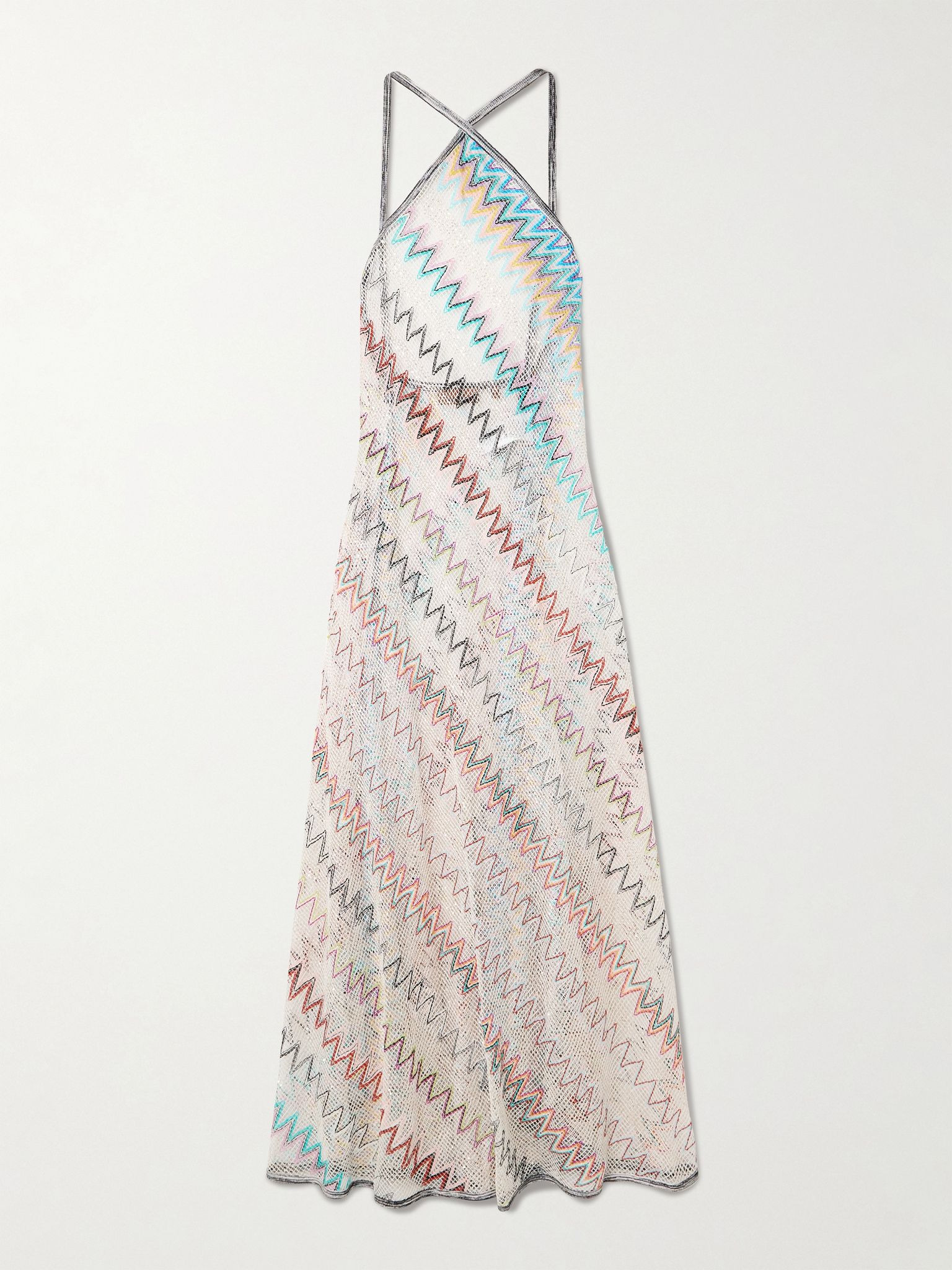 Mare striped metallic crochet-knit halterneck dress White - 1