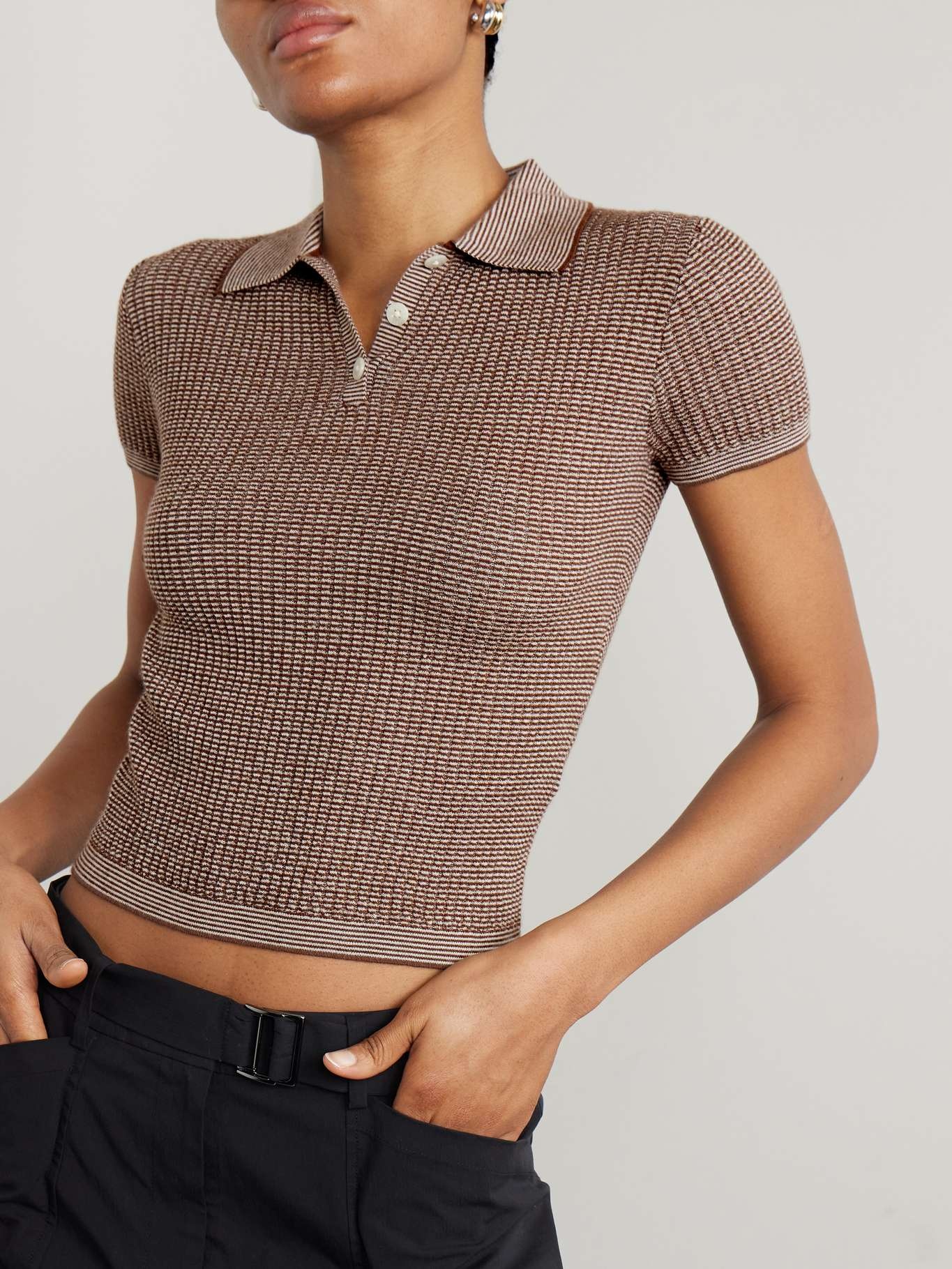 Ribbed cashmere polo sweater Brown - 3