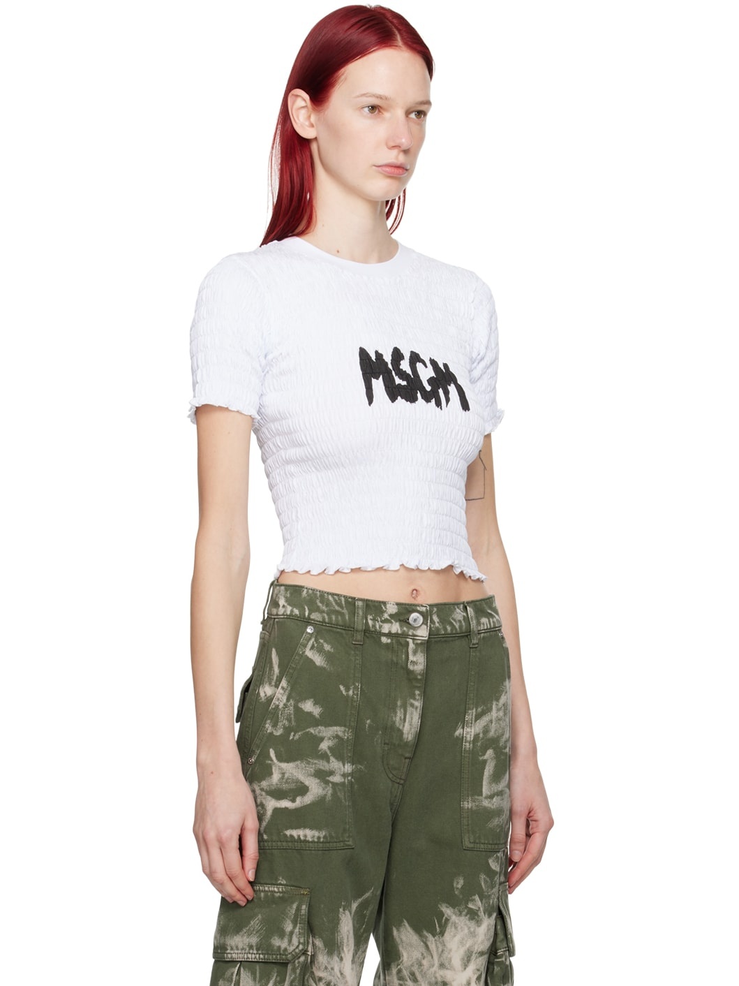White Shirred T-Shirt - 2