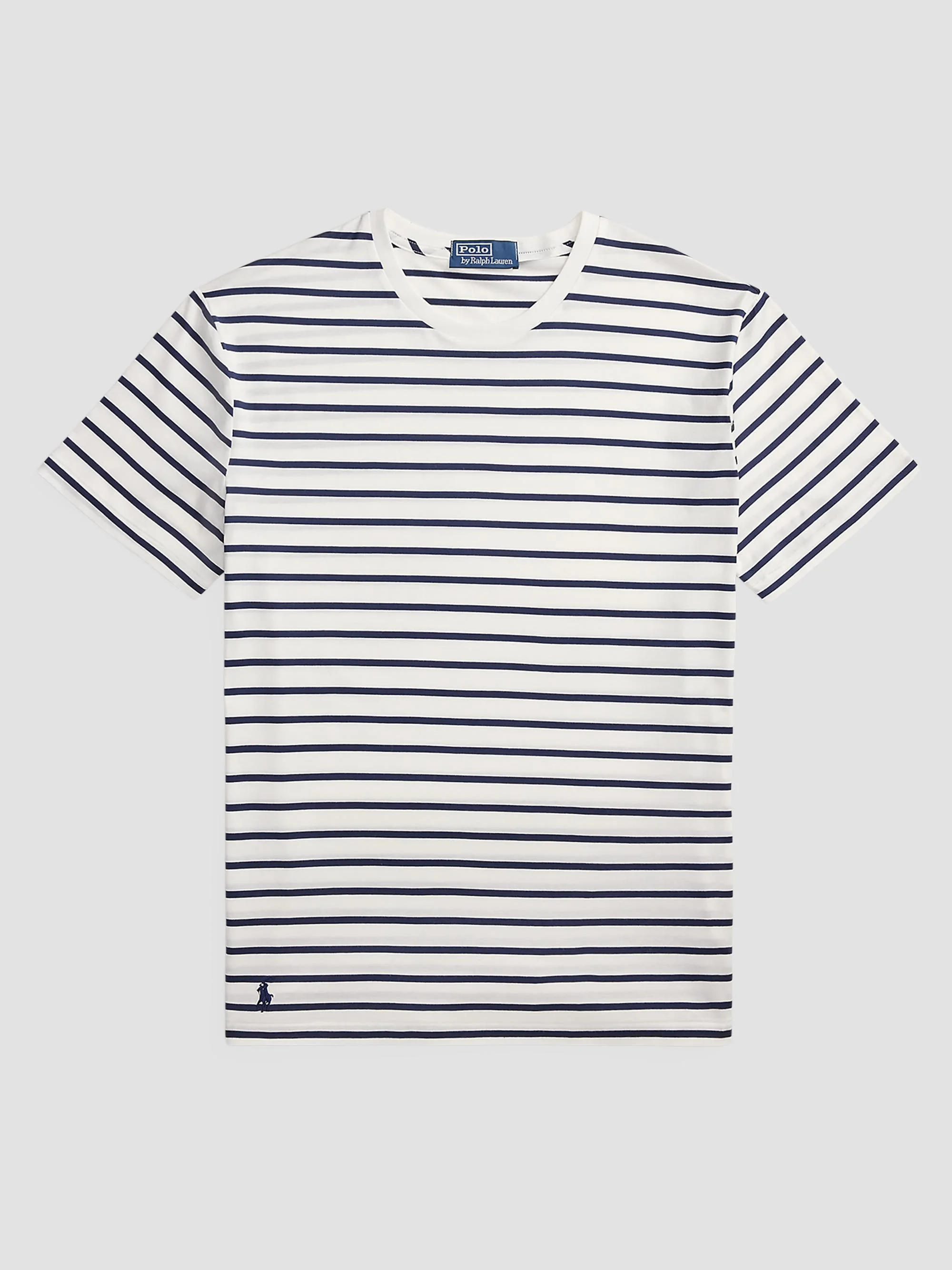 Men's Striped Cotton Crewneck T-Shirt - White Newport Navy - 1