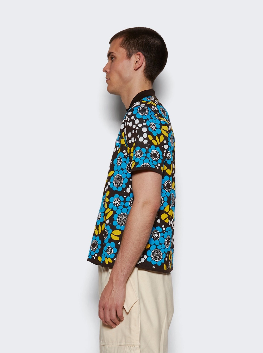 X Wales Bonner Knit Polo Shirt Blue Floral - 4