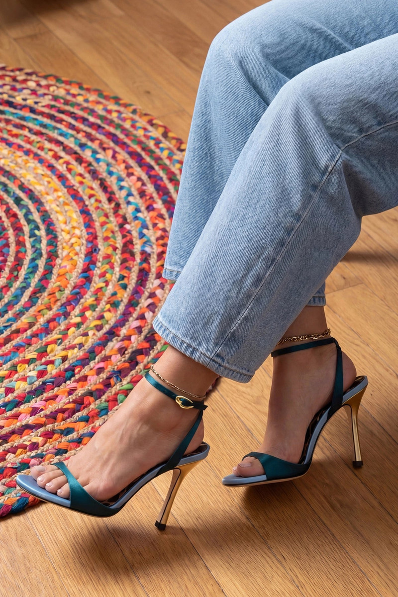 Larroudé Freya Sandal Teal Satin outlook
