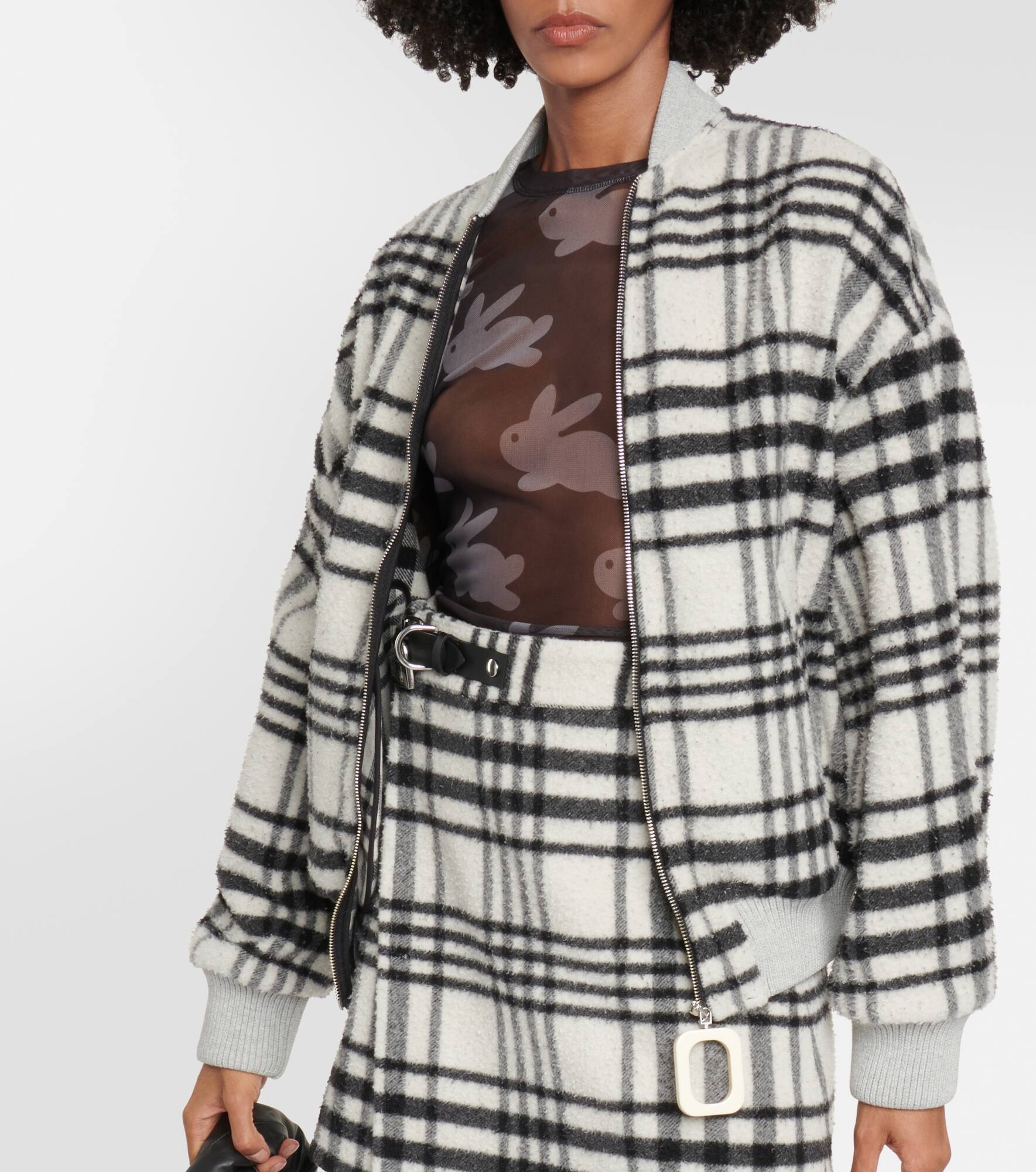 Checked wool-blend bomber jacket - 7