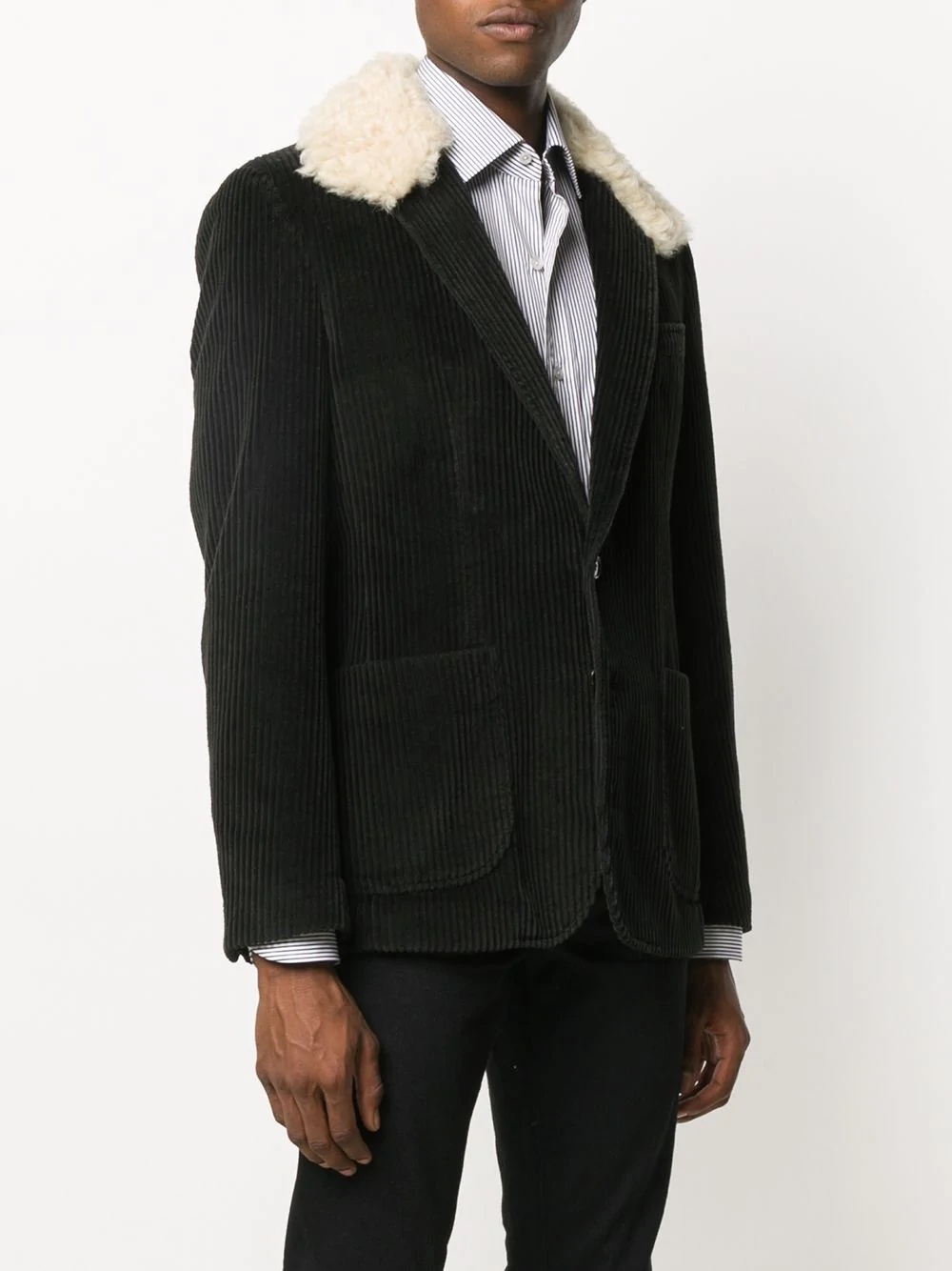 fur-trimmed collar corduroy blazer - 3