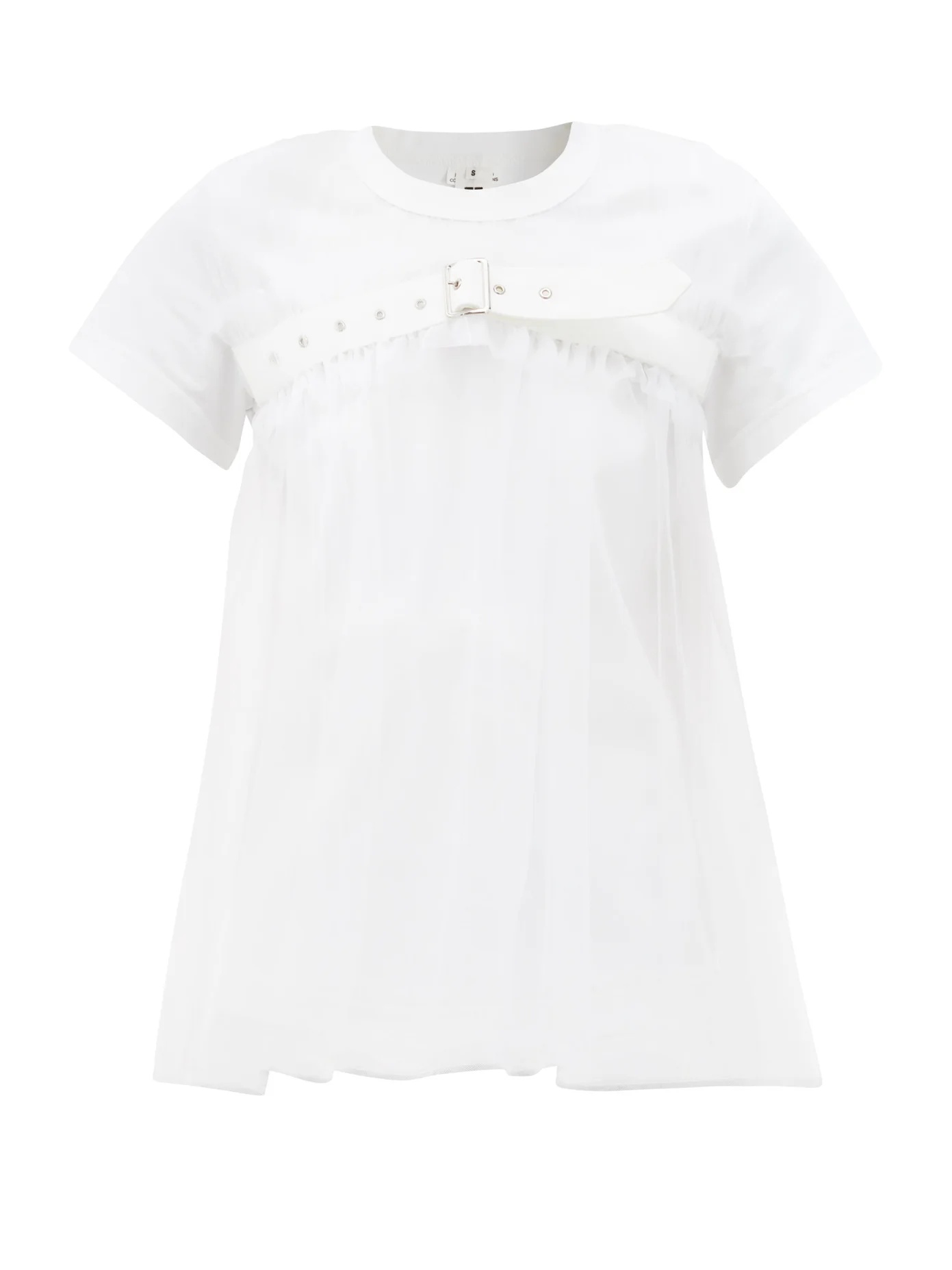 Strapped tulle-panel cotton-jersey T-shirt - 1