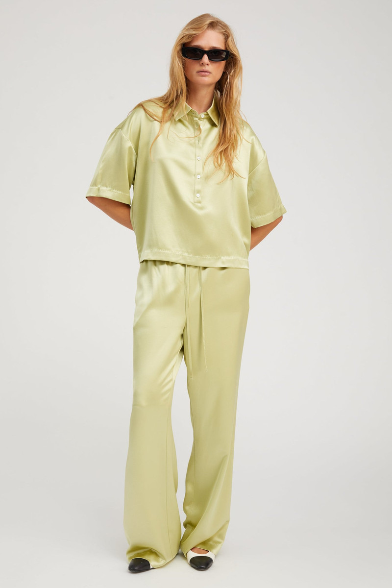 SPRWMN PISTACHIO SILK POLO TOP outlook