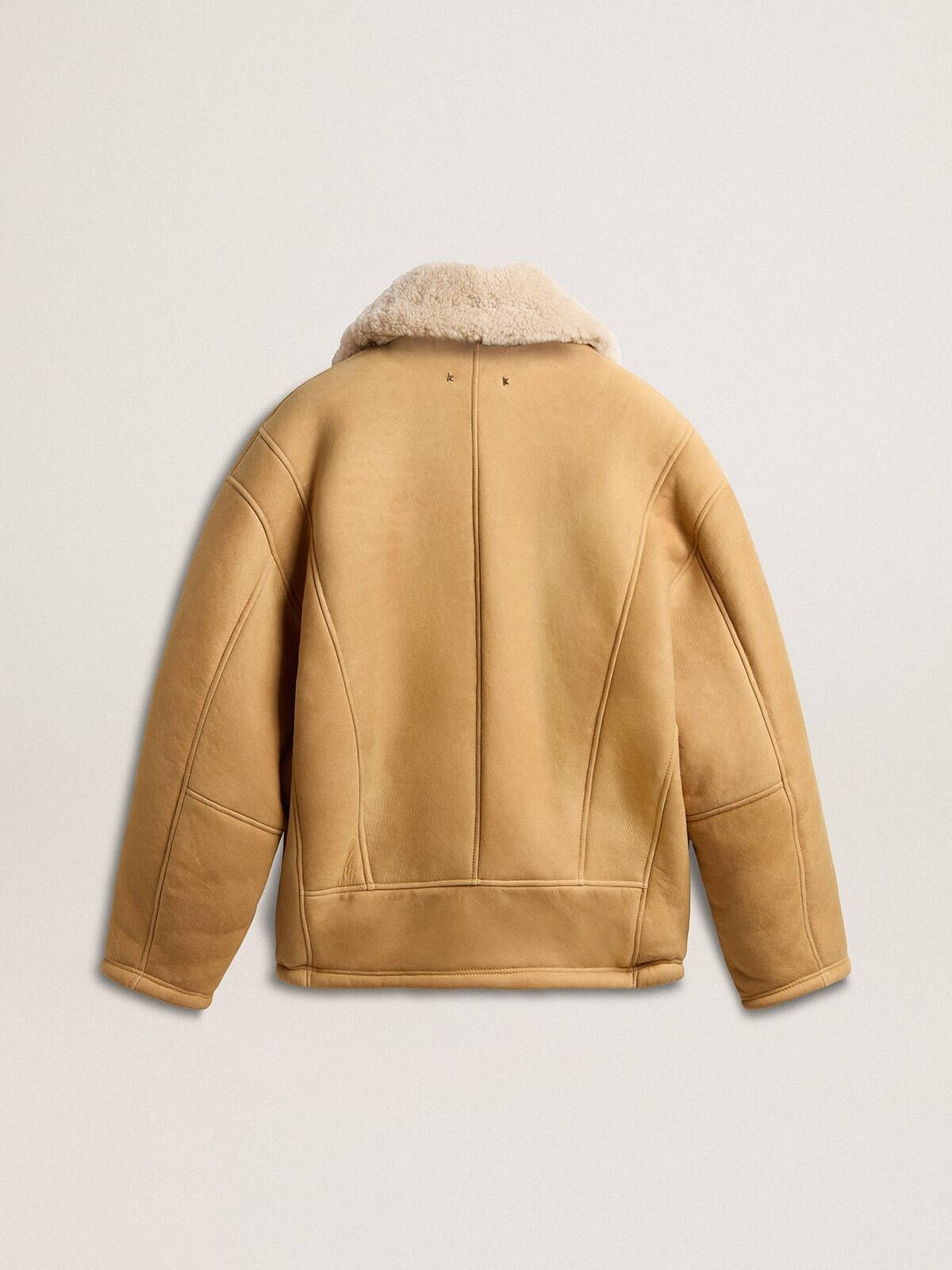 Women's sheepskin jacket with a wide shearling shawl collar - 7