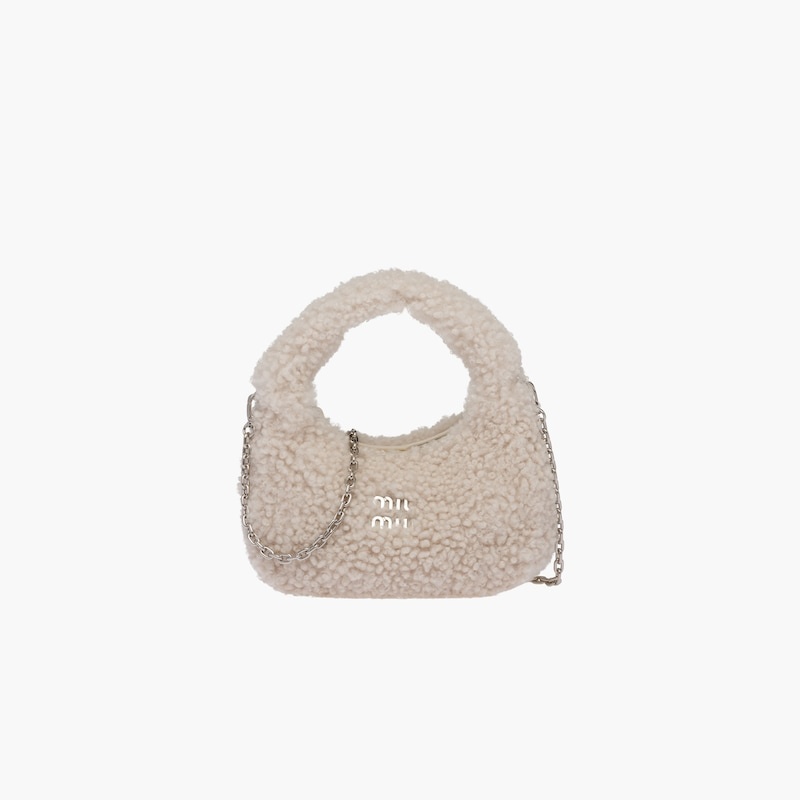 【MiuMiu】Wander shearling hobo bag Ivory Wander Shearling Hobo Bag | Miu Miu