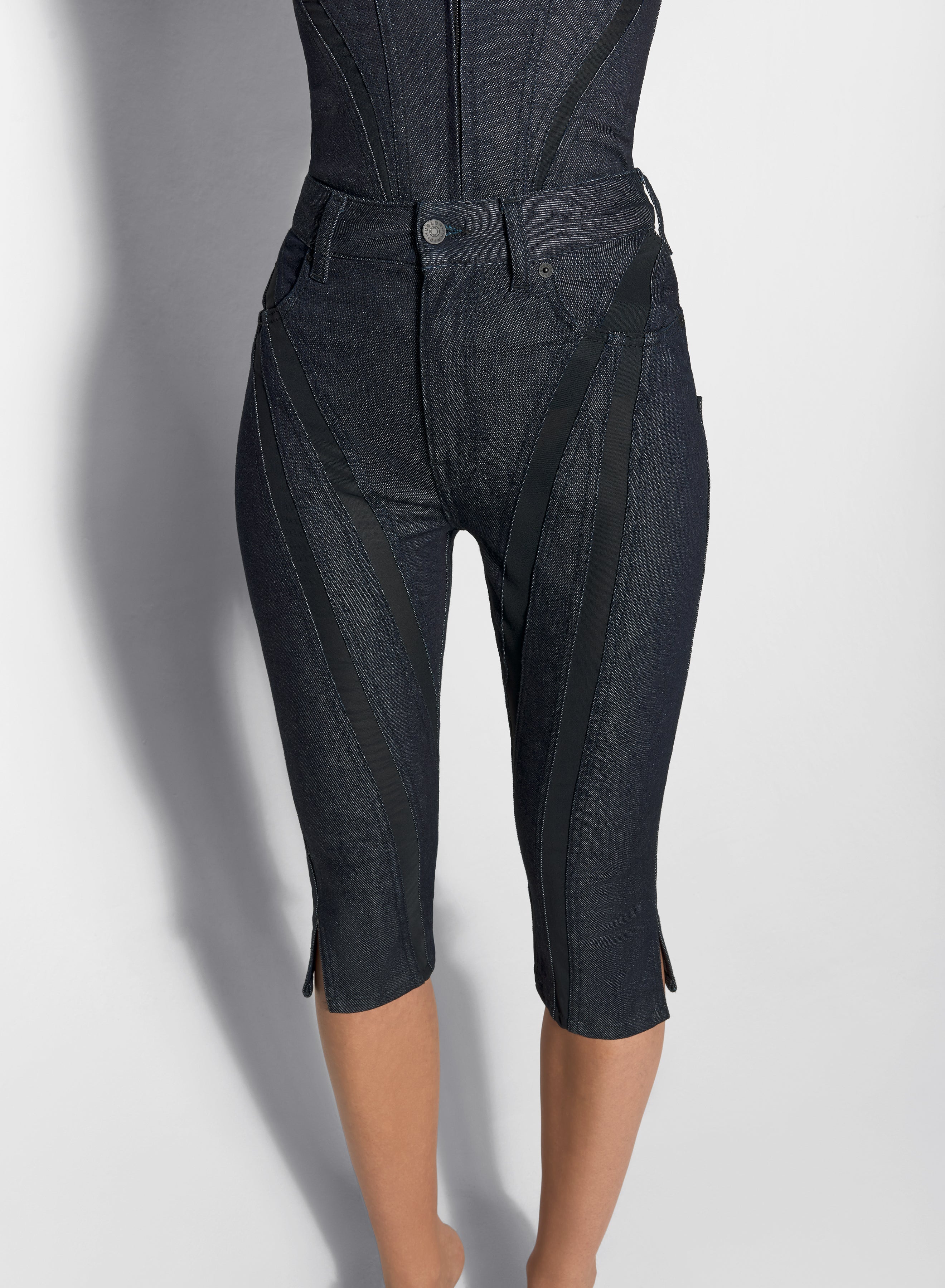 black mesh raw denim capri jeans - 3