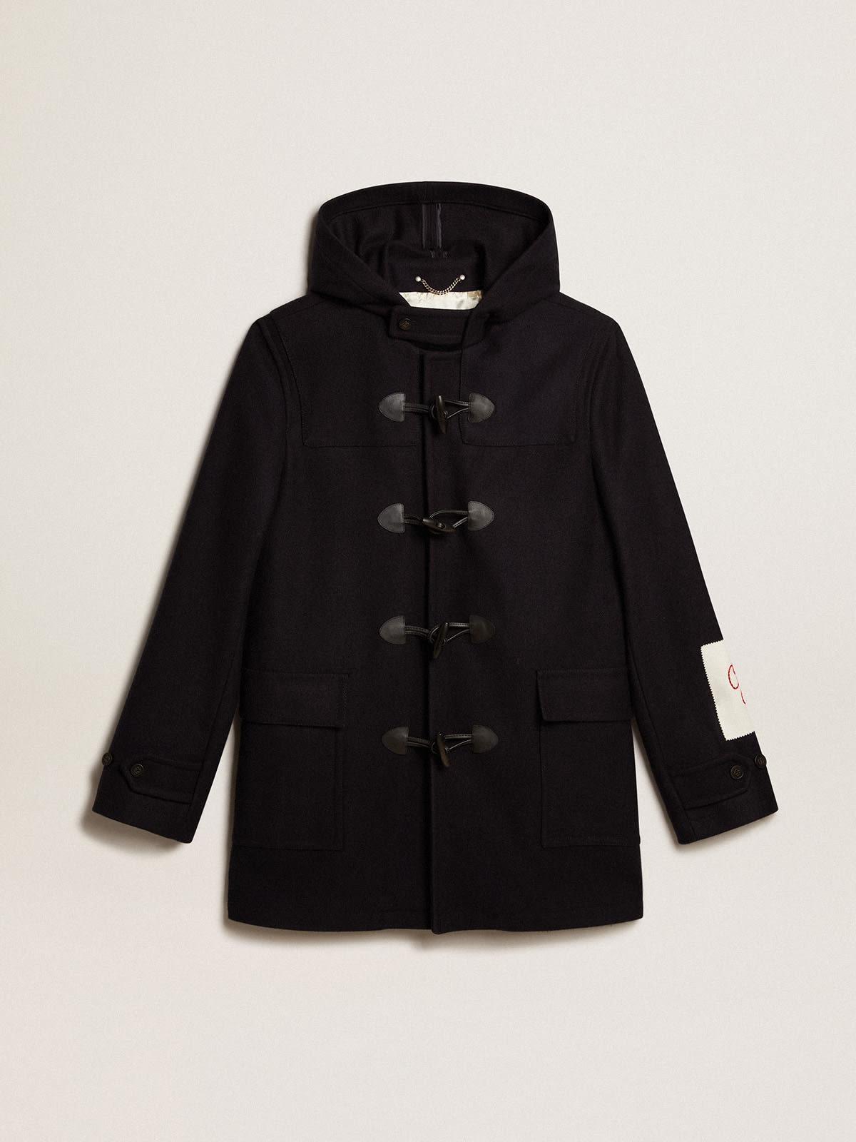 Dark blue wool duffle coat with hood and toggle fastening - 1