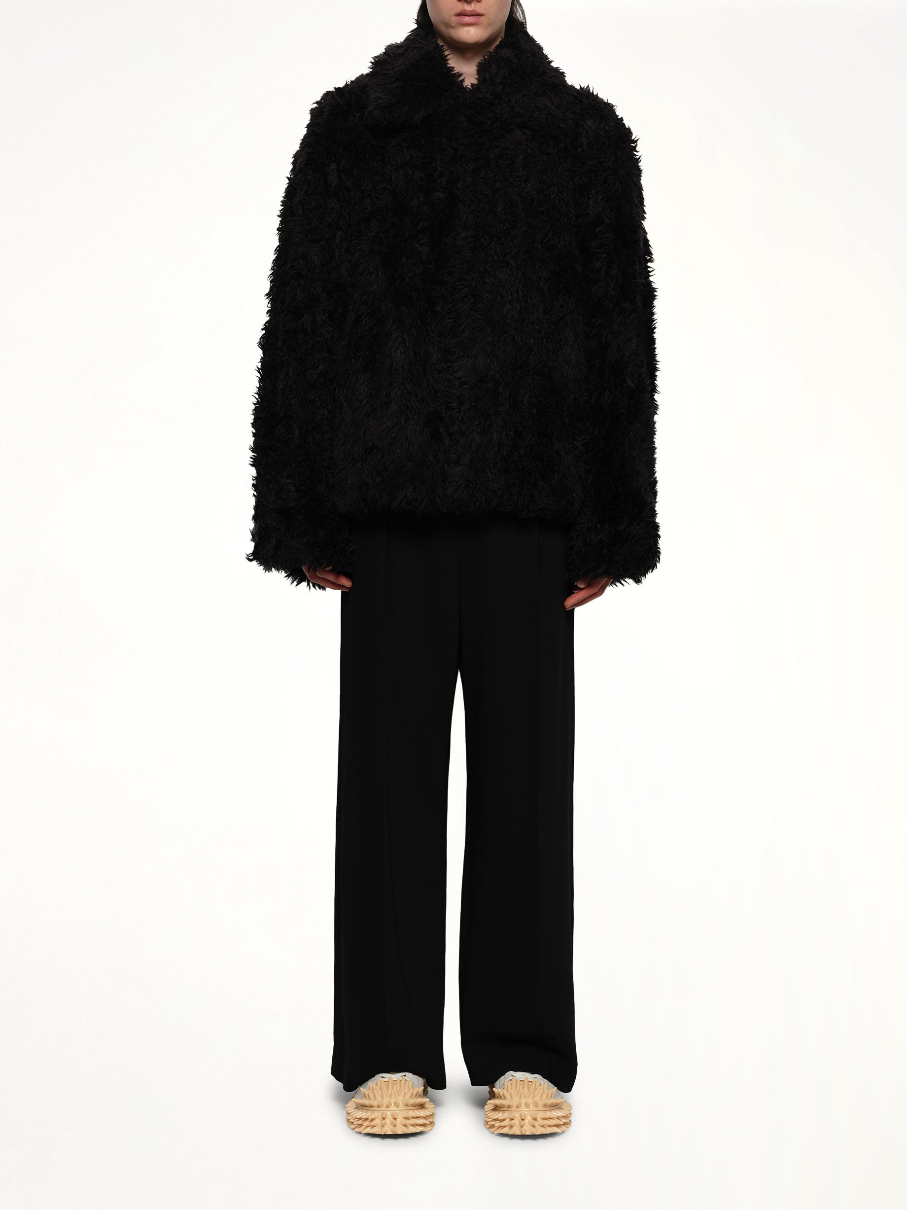 Sinister Mouth Faux Fur Jacket in Black - 7