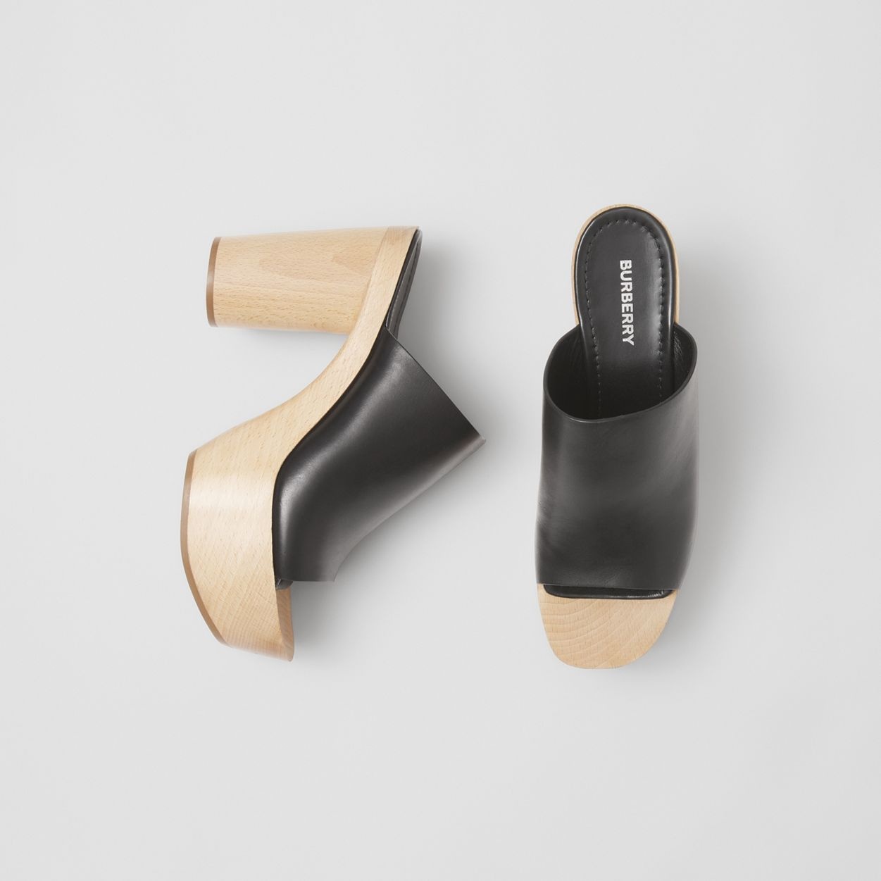 Leather and Beechwood Platform Mules - 2