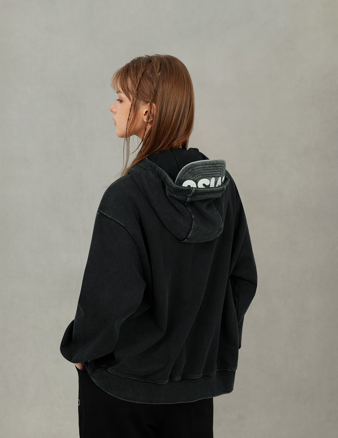 Slogan Print Oversized with Cap Hooded Jacket - 9