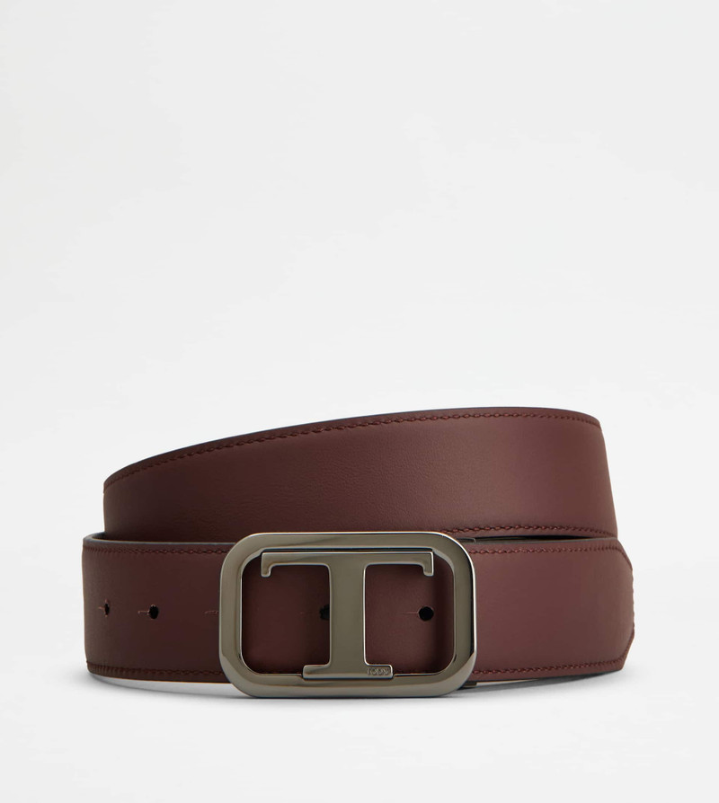 Tod's T TIMELESS ADJUSTABLE AND REVERSIBLE BELT IN LEATHER - BLACK, BURGUNDY outlook