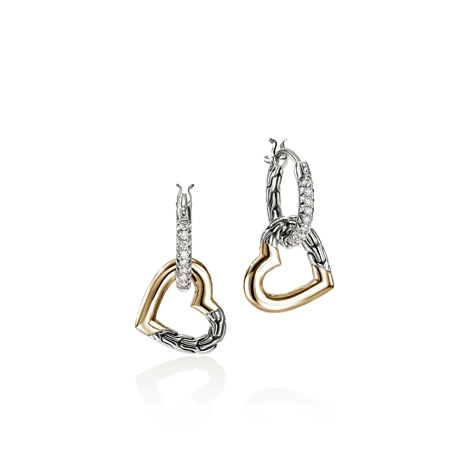 JH Essential Heart Drop Earrings, Gold, Sterling Silver, Diamonds - 1