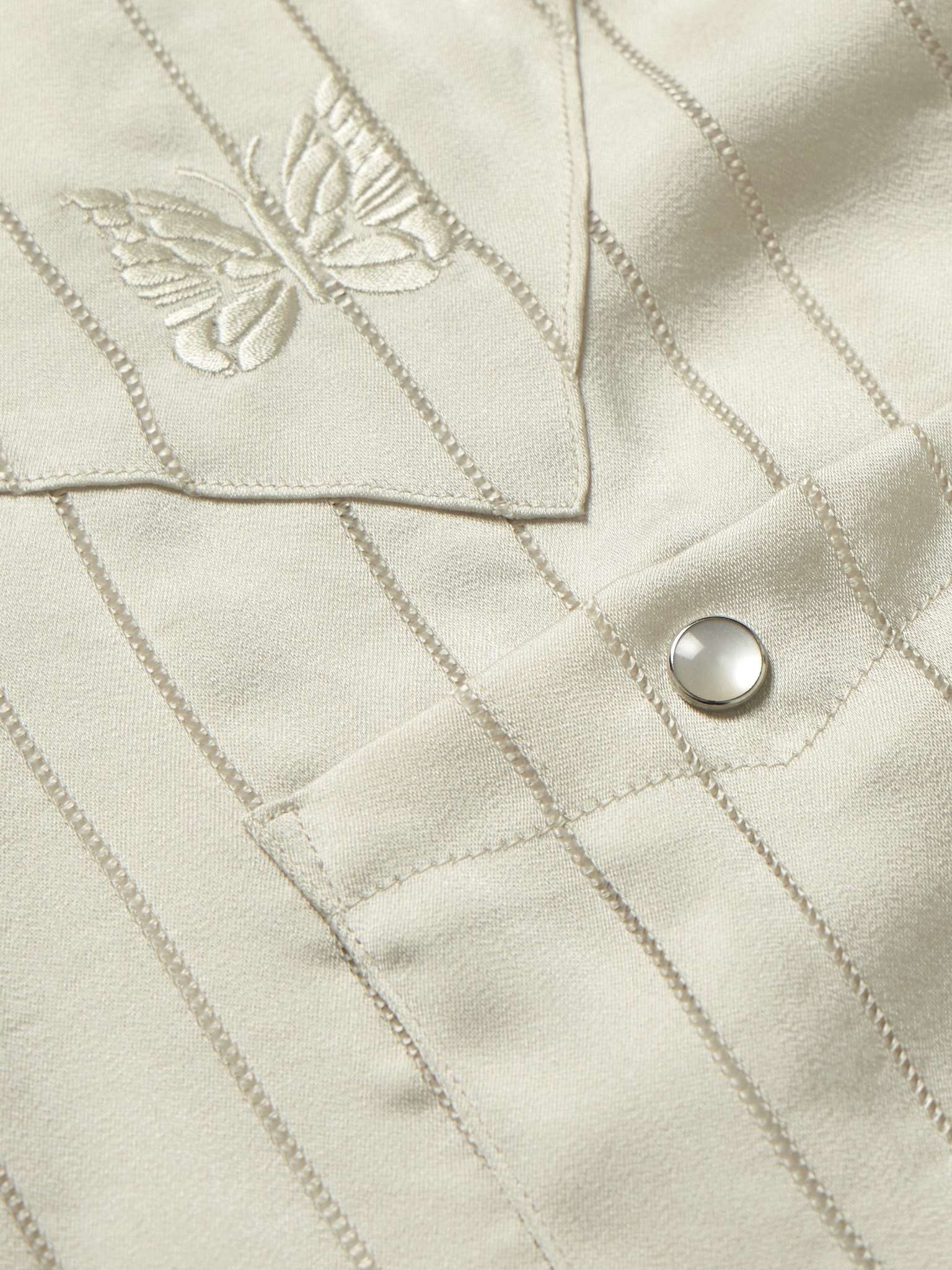 Camp-Collar Logo-Embroidered Striped Georgette Western Shirt - 4