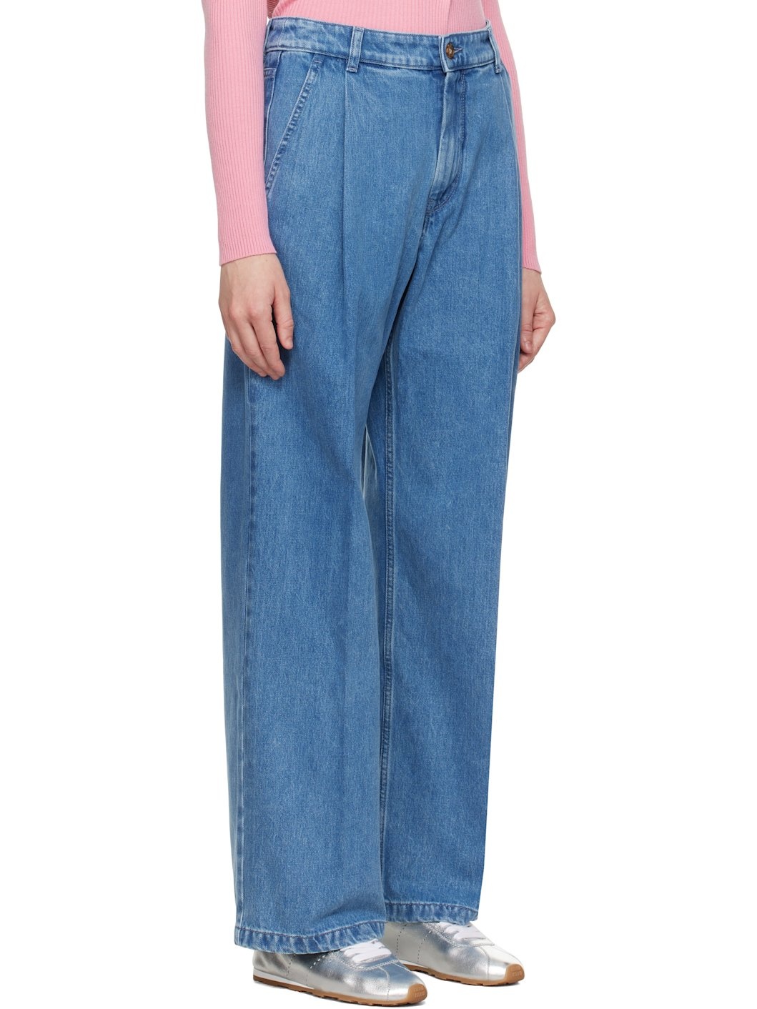 Blue Pleated Denim Jeans - 2
