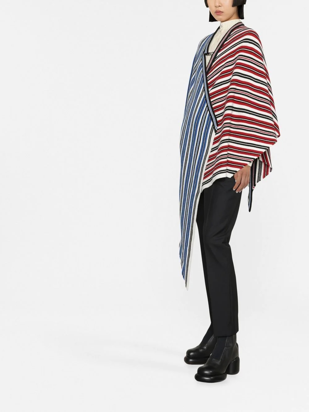 striped knitted poncho - 4