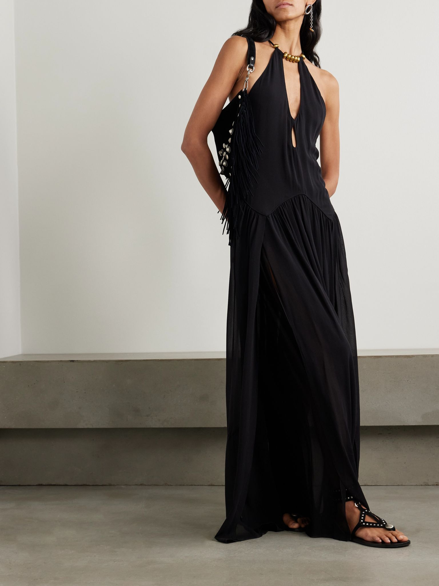 Alviali embellished cutout silk-georgette maxi dress Black - 2