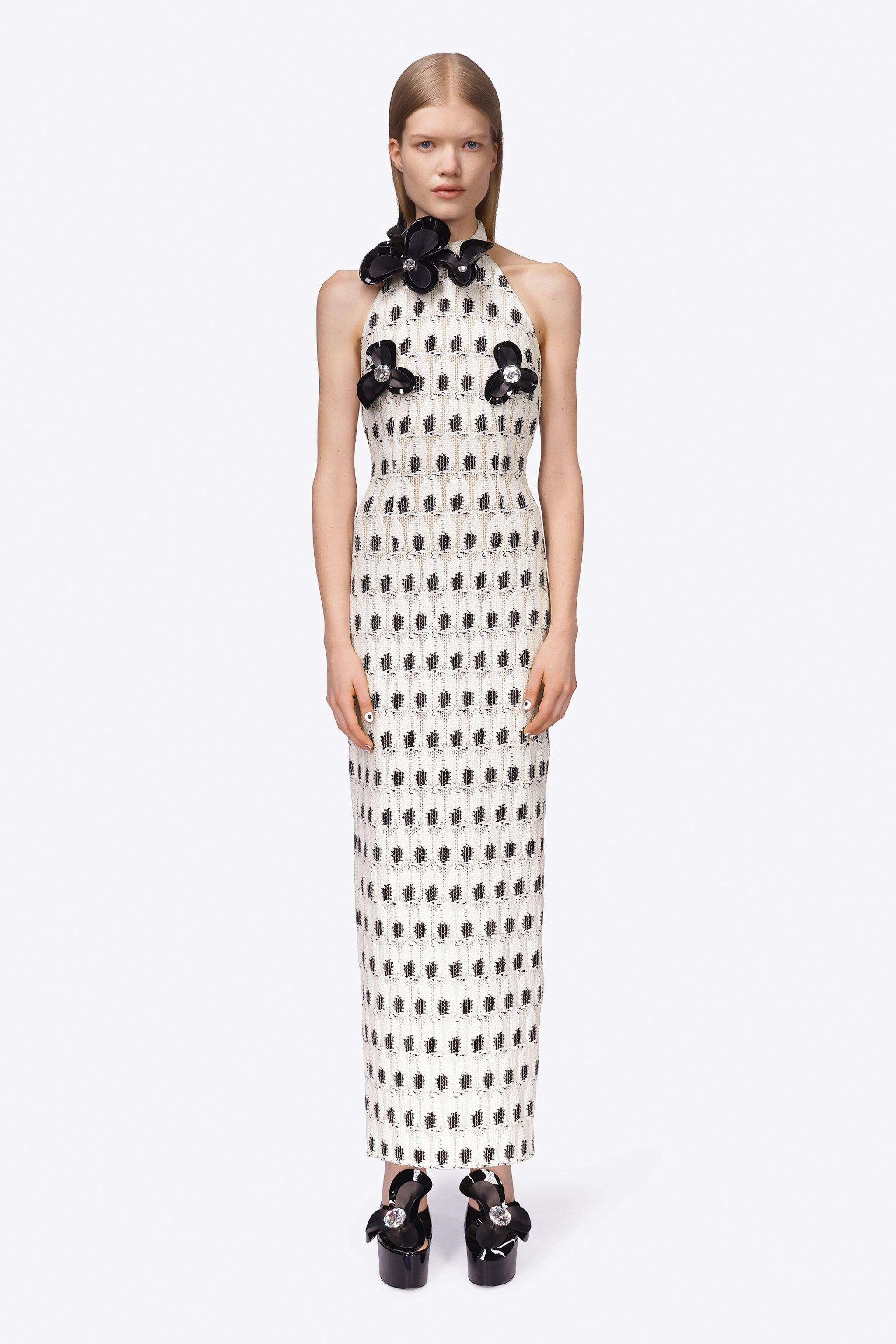 CROCHET EYE HALTER MIDI DRESS - 3